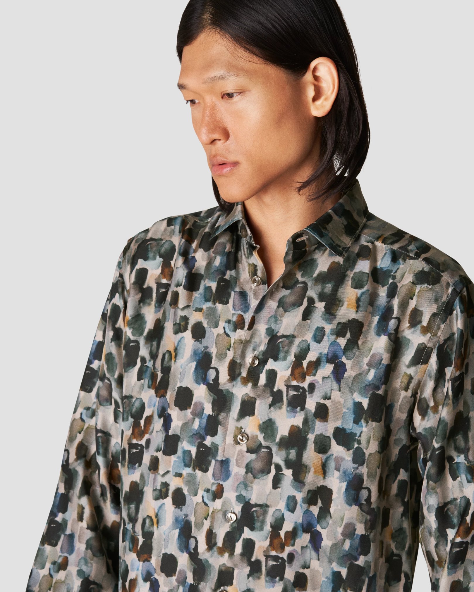 Eton - beige silk twill print shirt