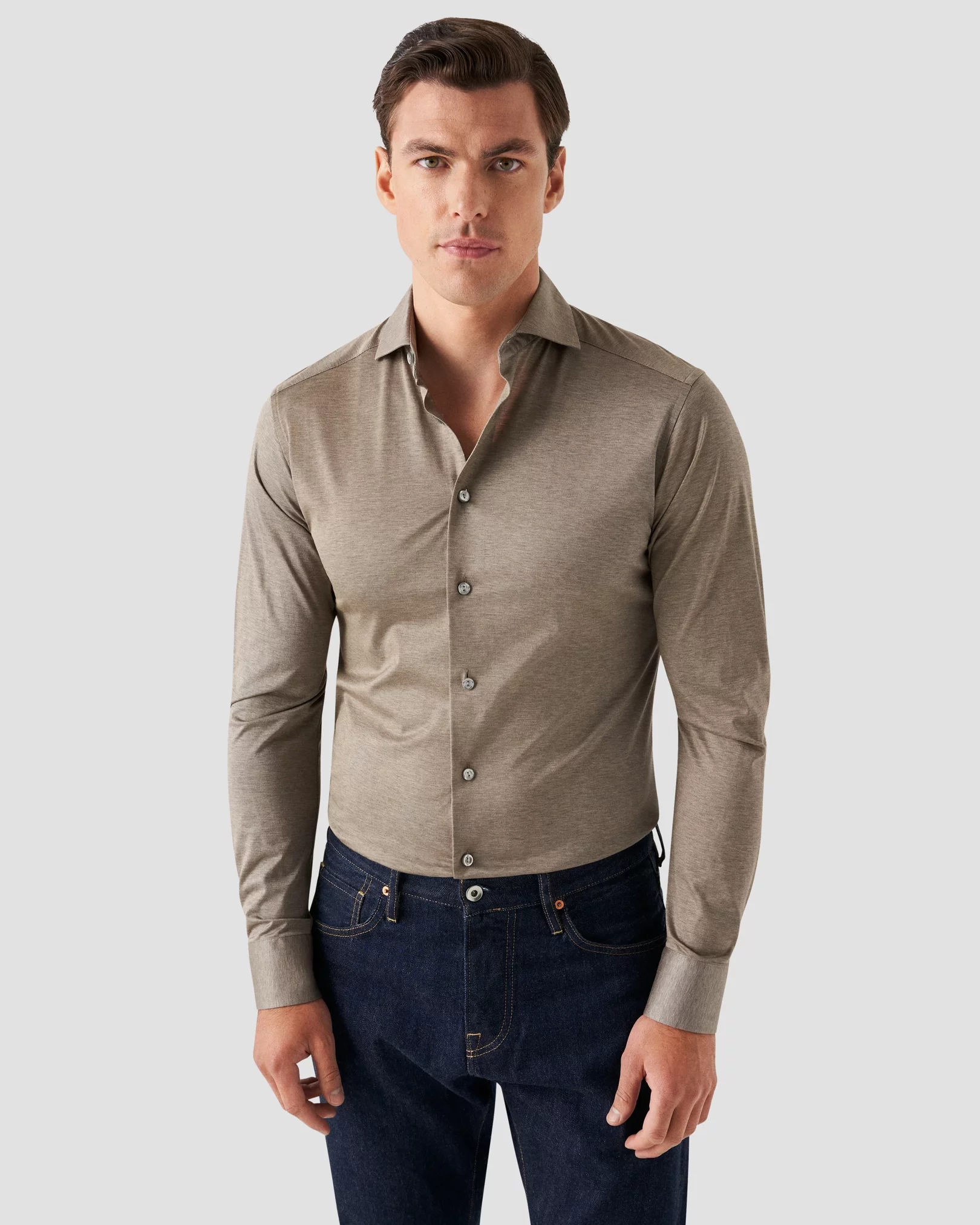 Brown Mélange Jersey Shirt - Eton