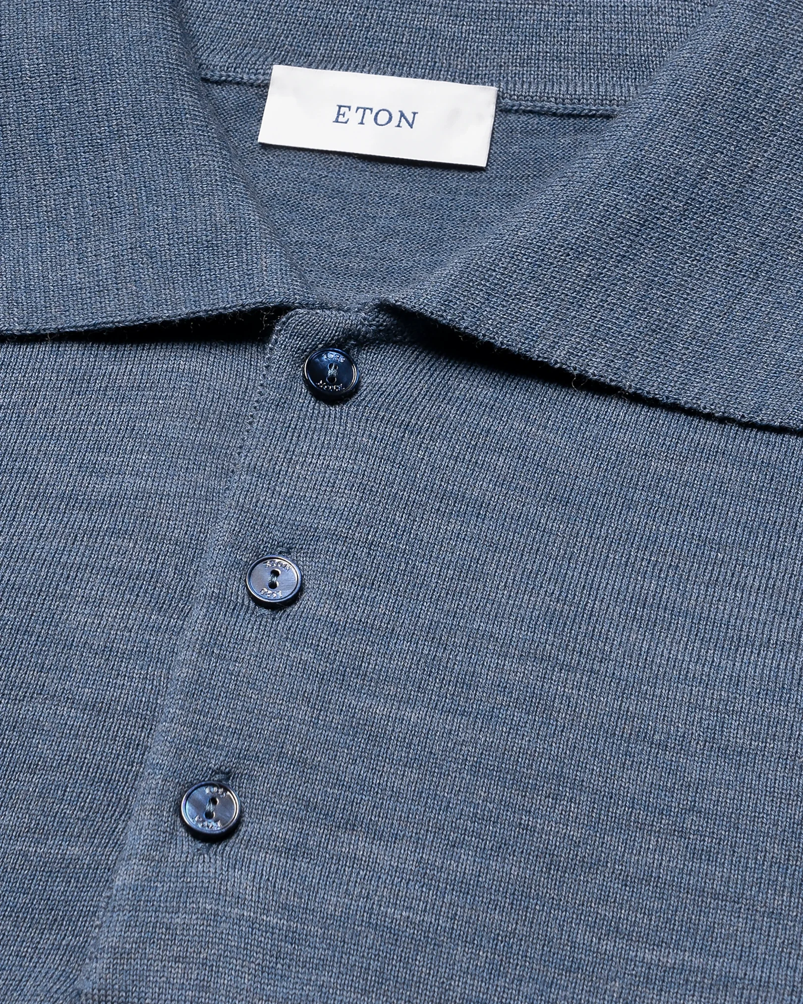 Eton - light blue merino fine knit polo shirt