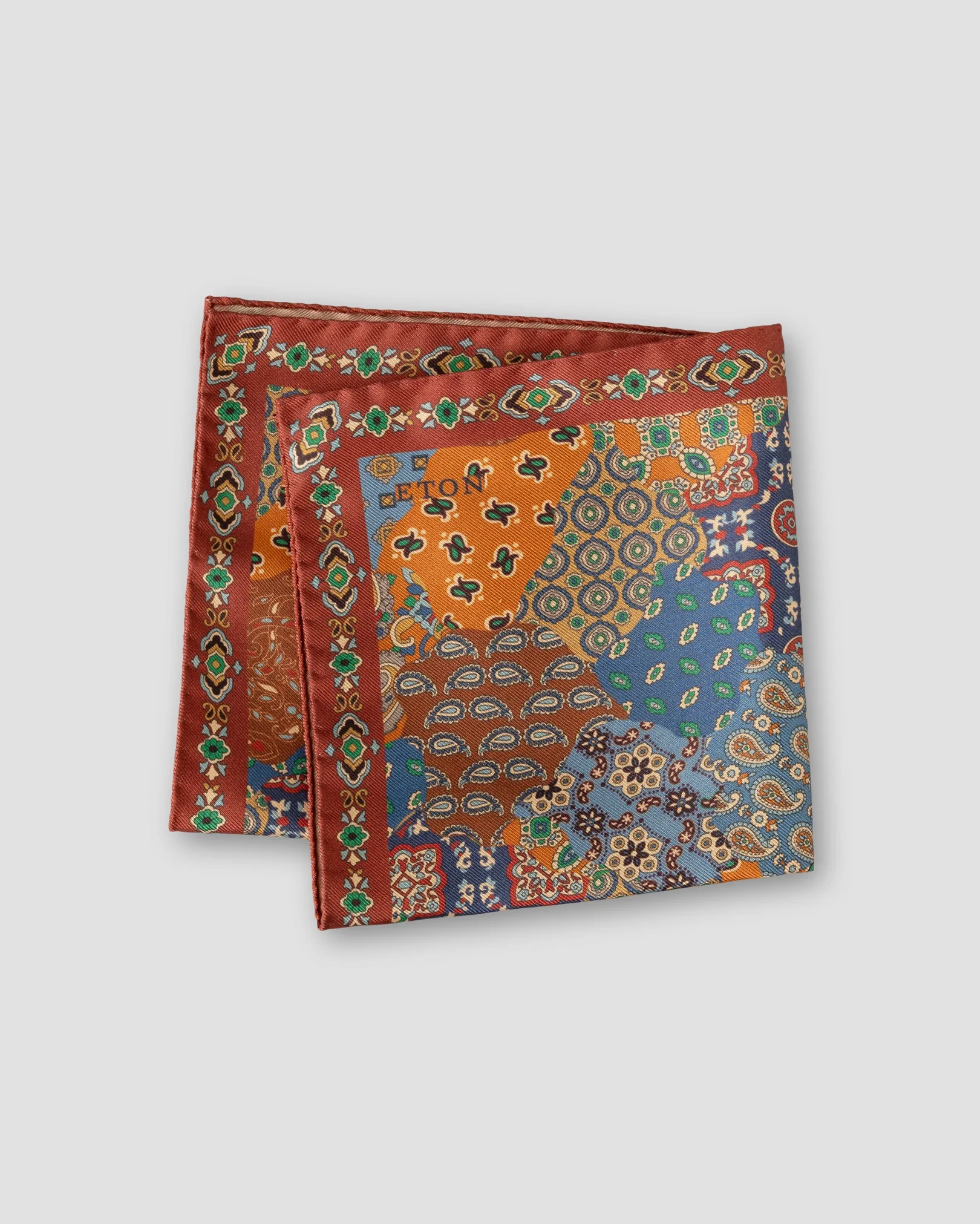 Eton - orange patchwork silk pocket square