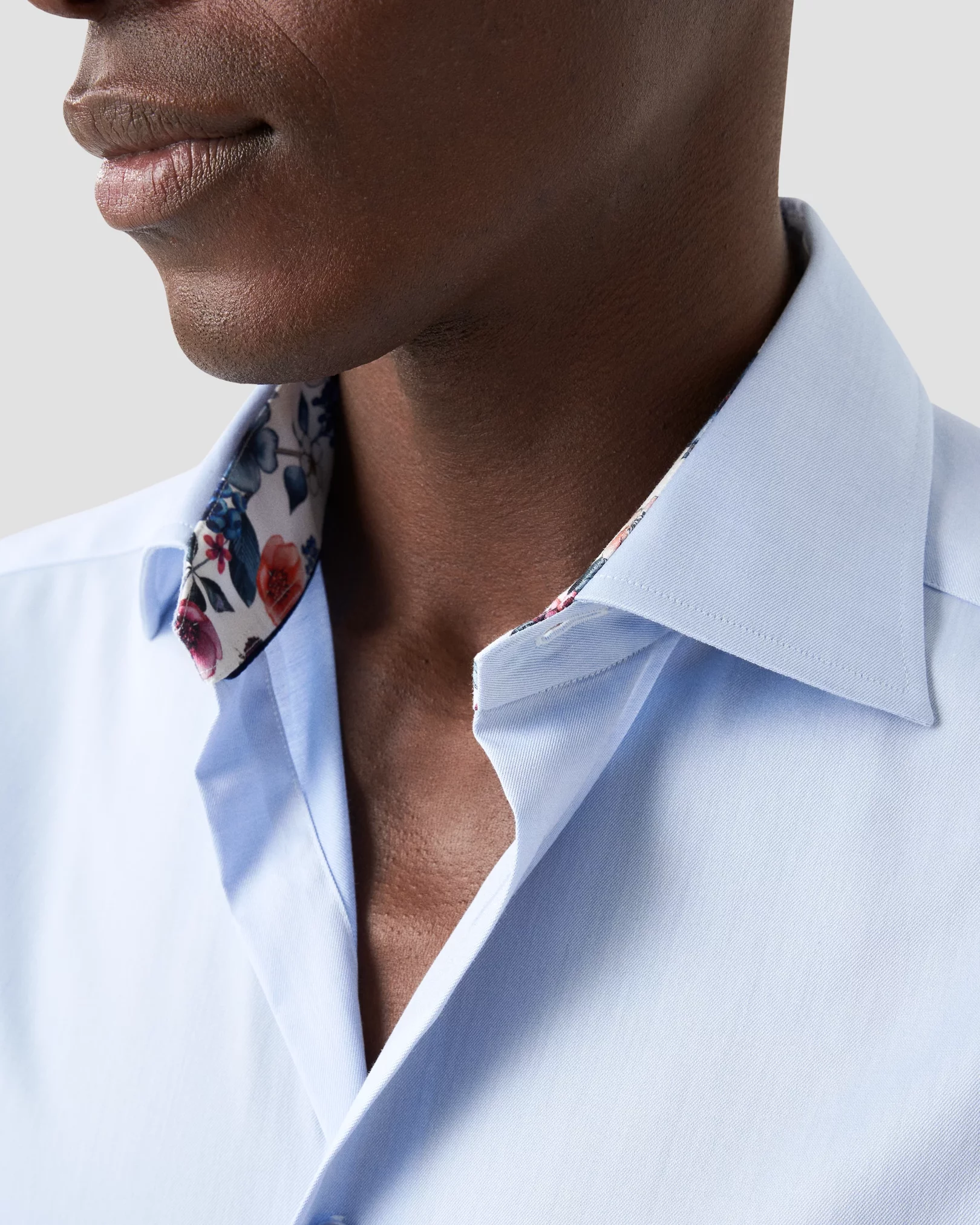 Eton - Light Blue Signature Twill Shirt - Floral Contrast Details