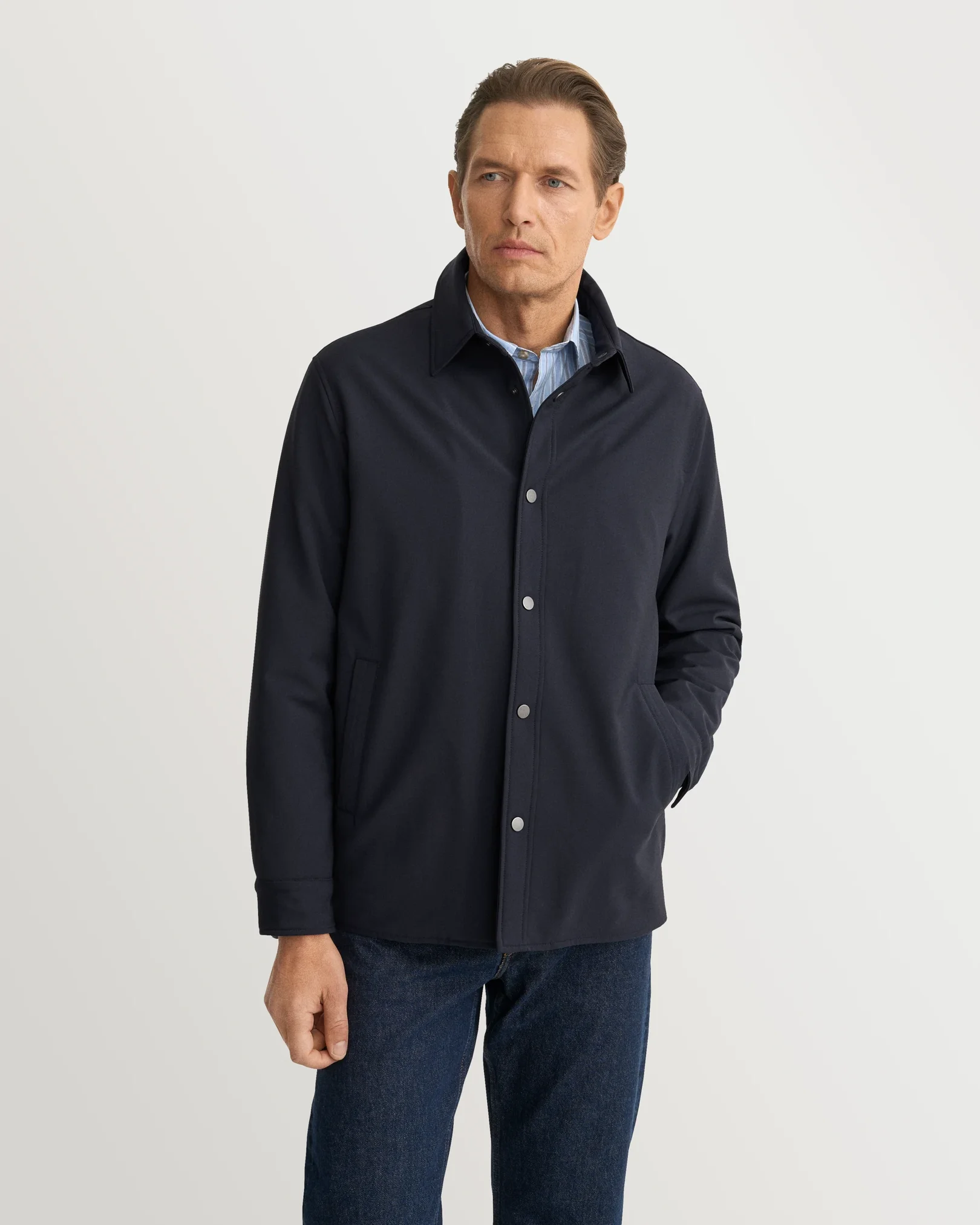 Eton - navy blue lana tech padded overshirt