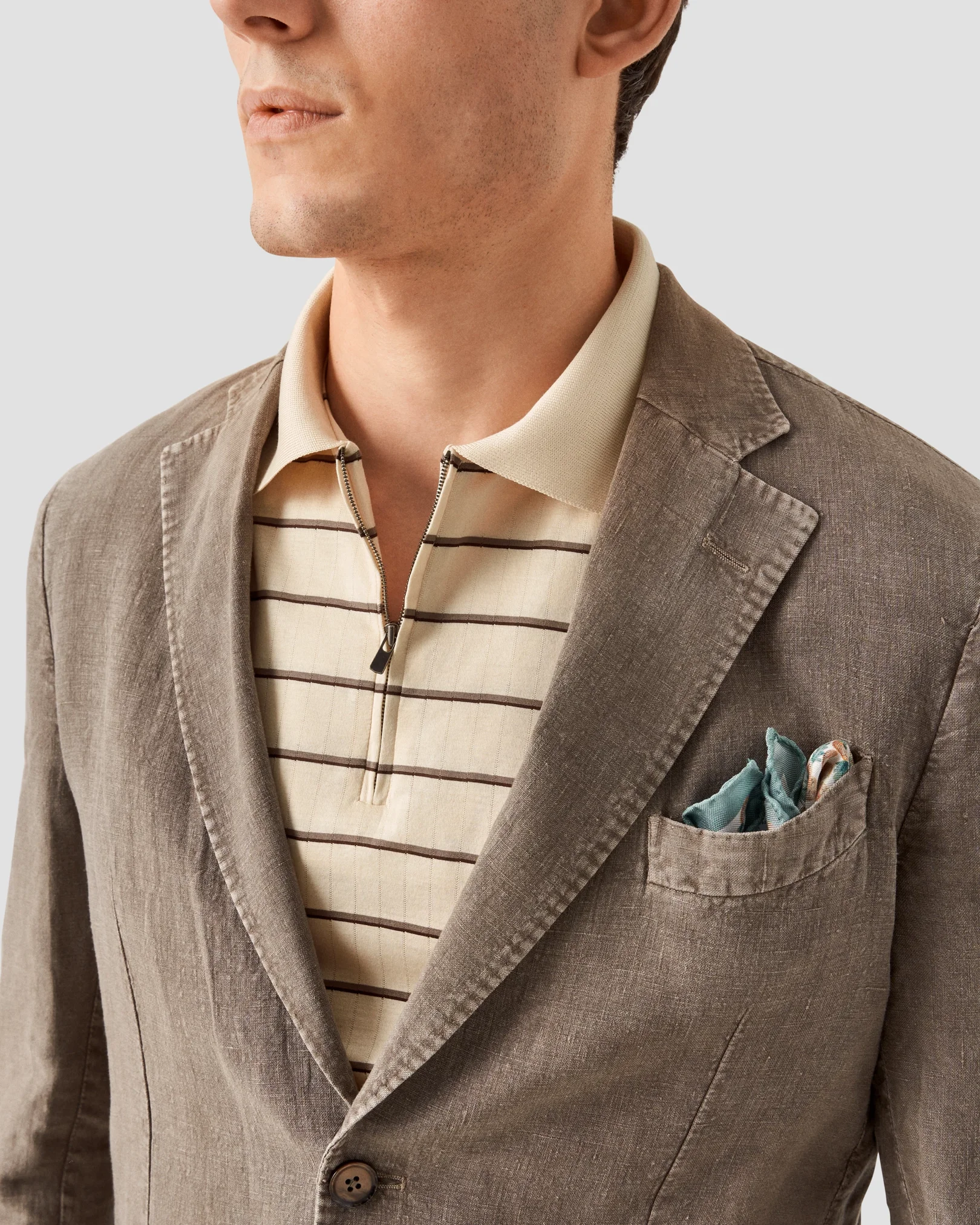 Eton - beige knitted collar short sleeve regular fit