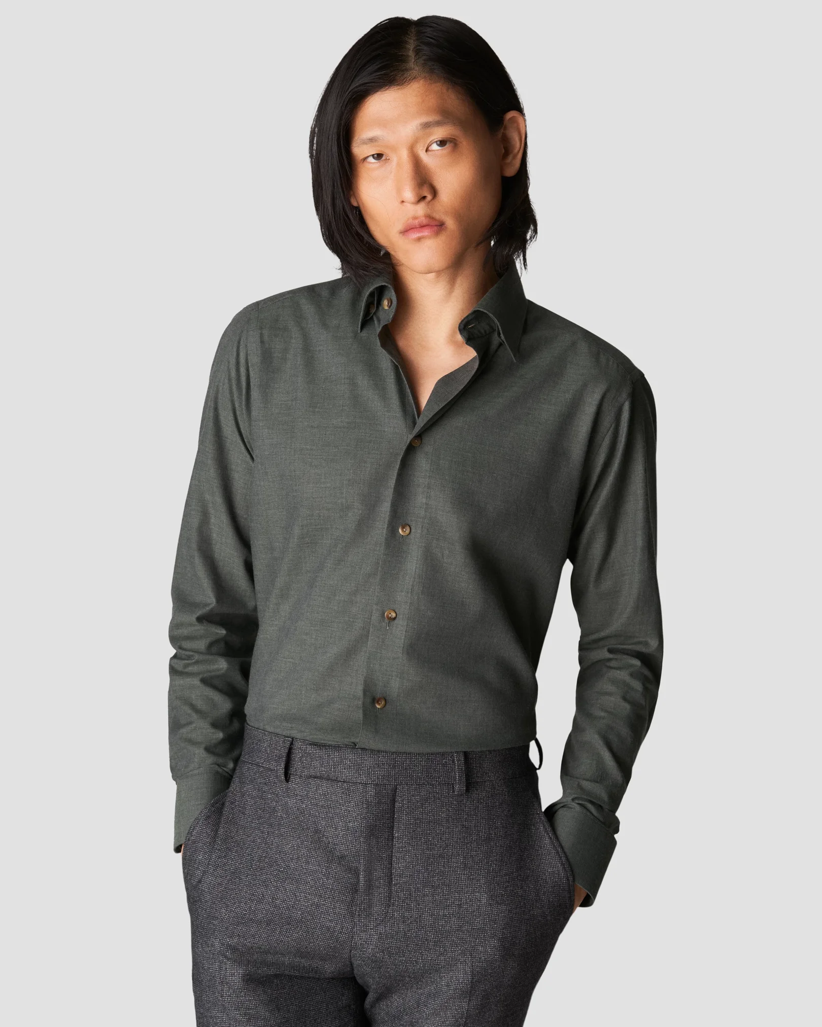 Eton - dark green flnnel shirt