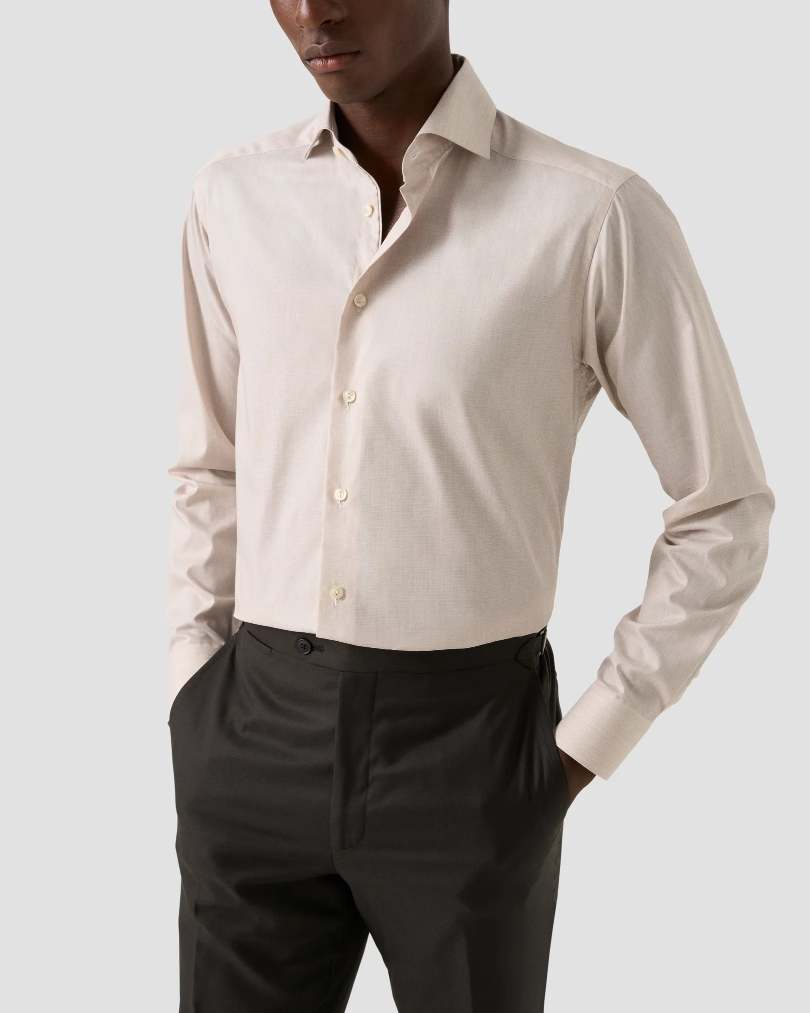 Eton - beige solid twill shirt