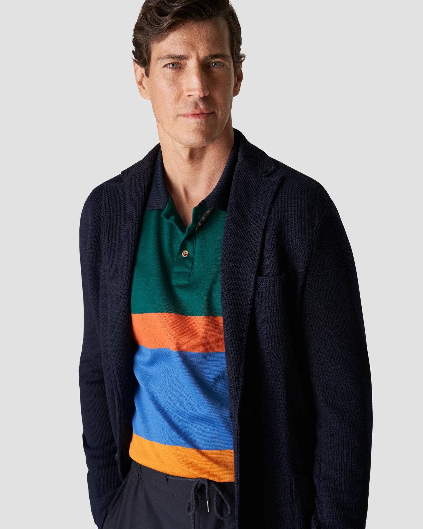 Eton - mid green knit pique knitted jersey