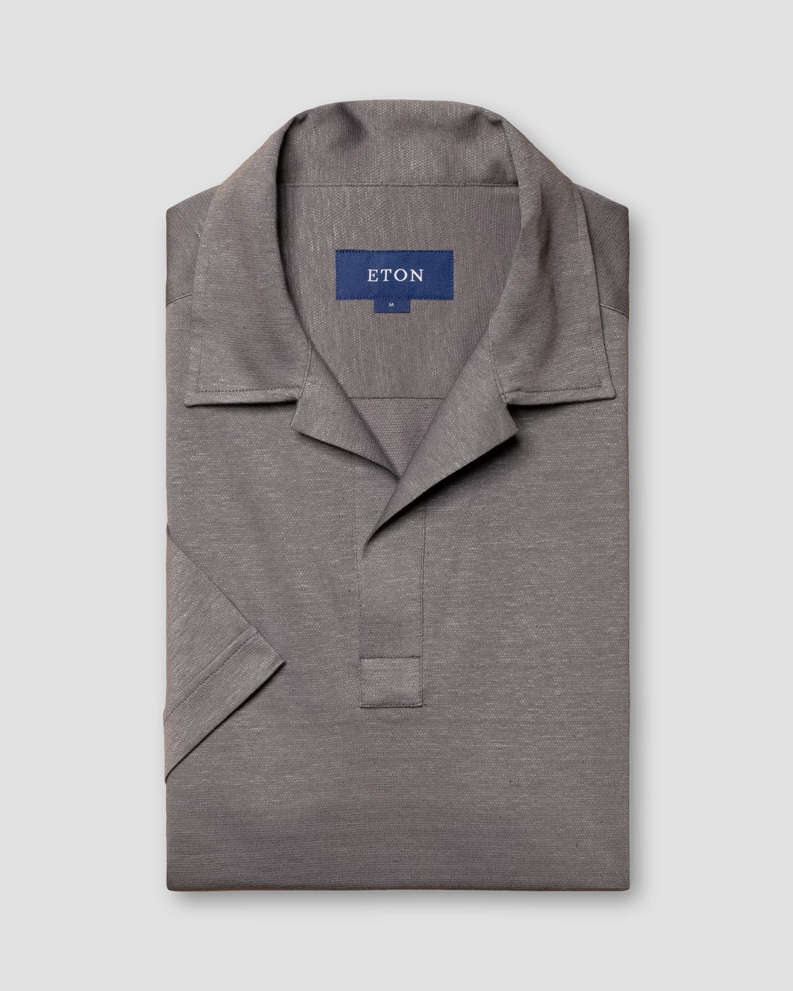 Eton - mid grey pique open collar turn up short sleeve slim jersey