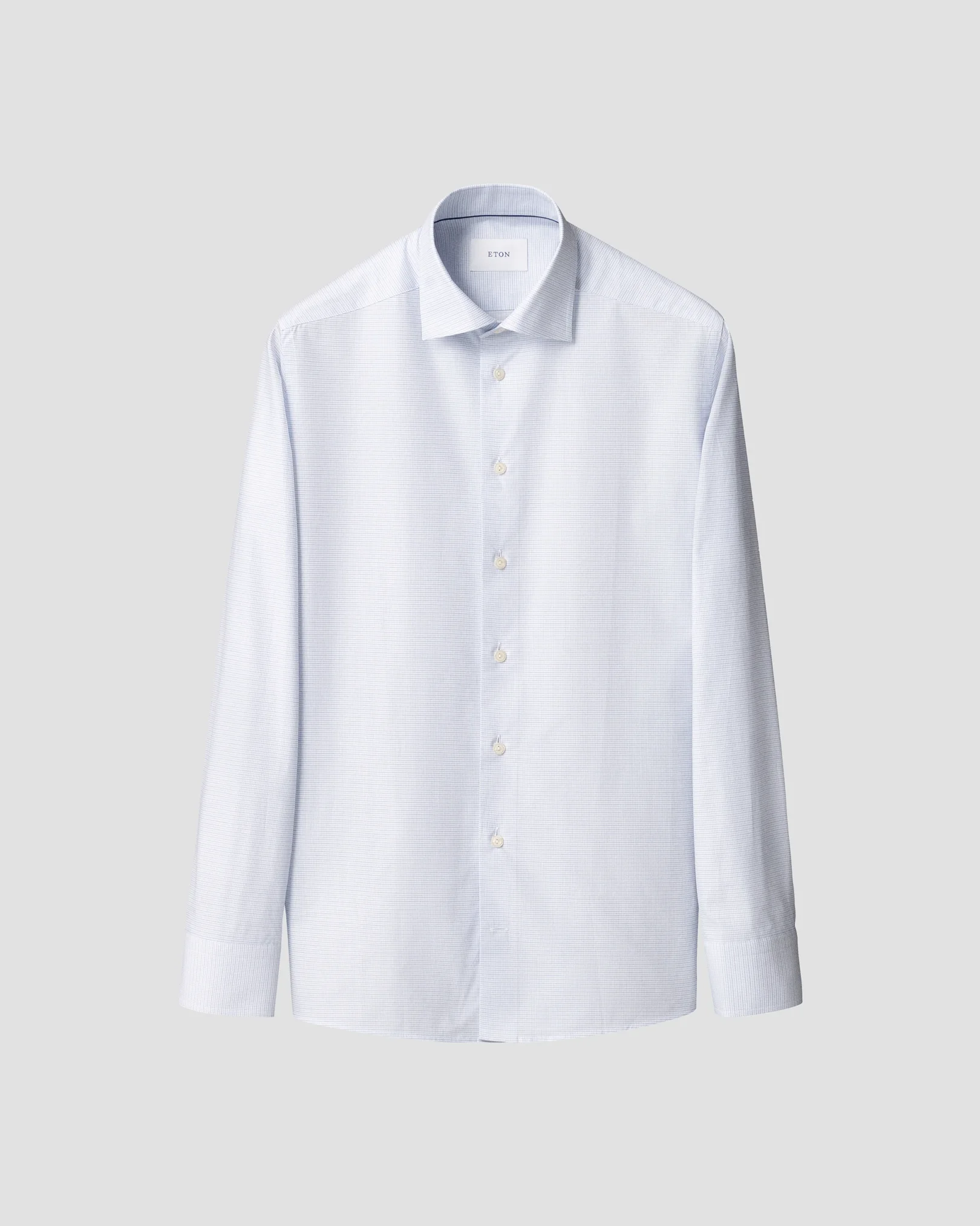 Eton - light blue check twill shirt cut away 266