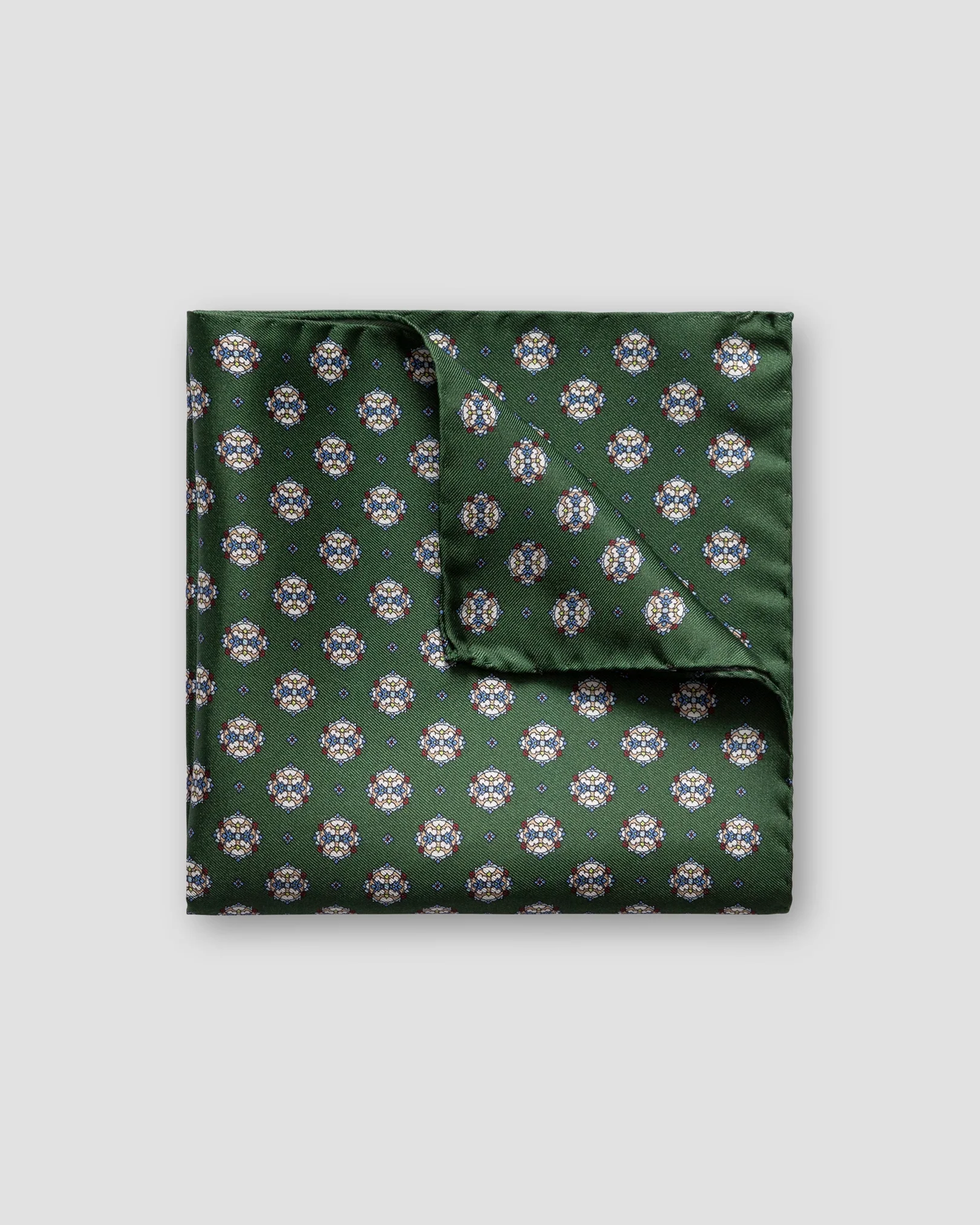 Eton - dark green medallion print silk pocket square