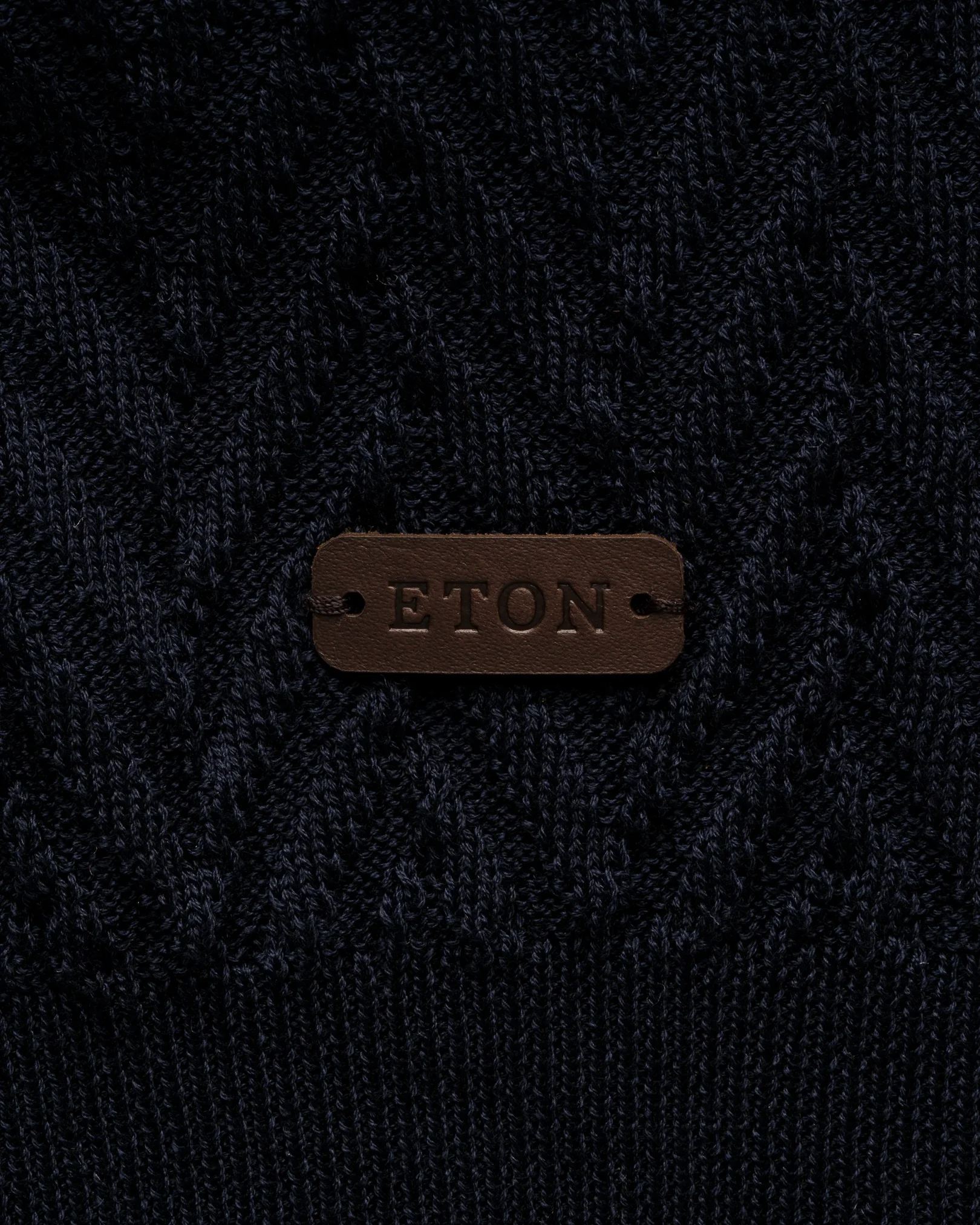 Eton - navy blue chevron structure knit polo shirt