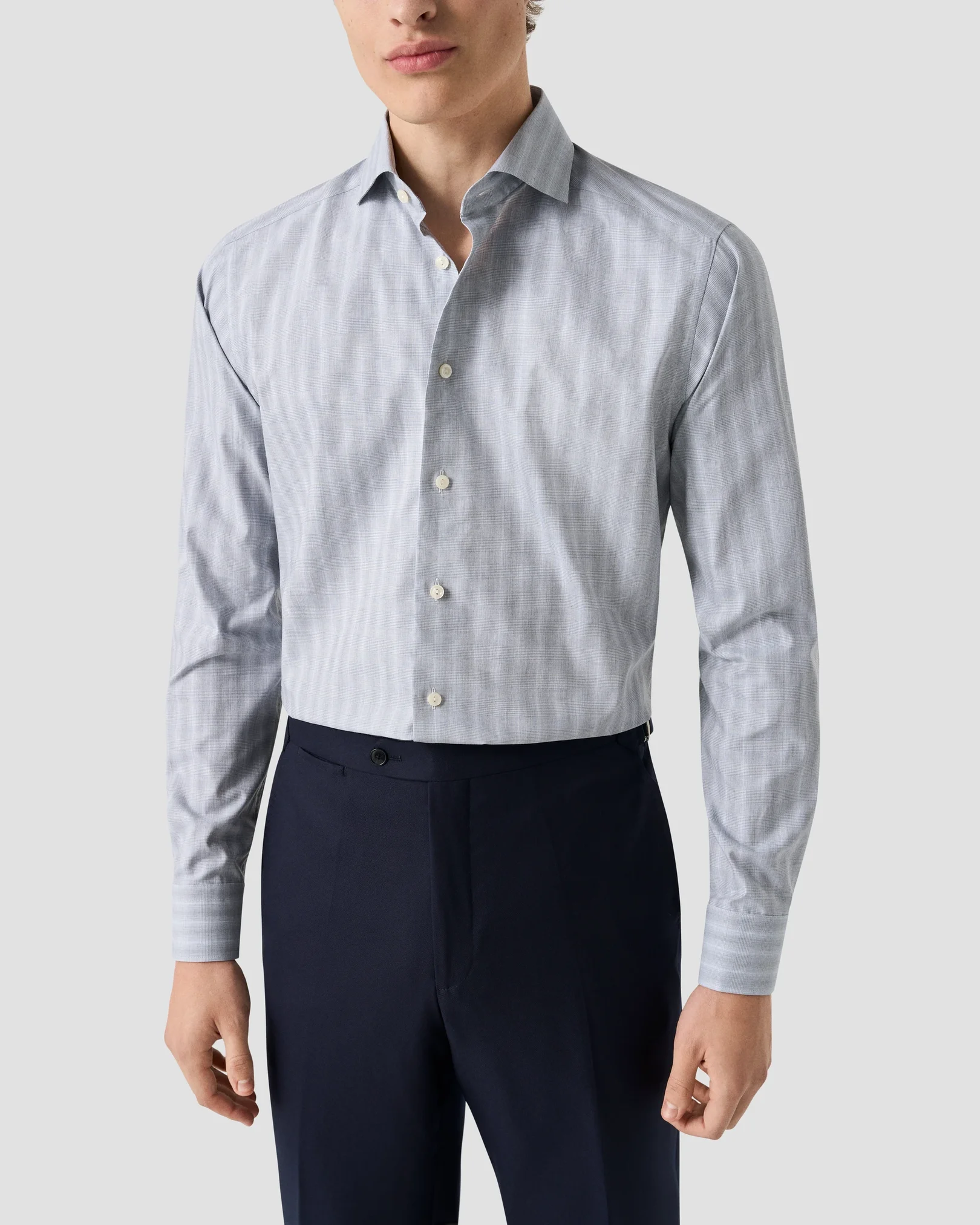 Eton - mid grey plaid melange fine twill shirt