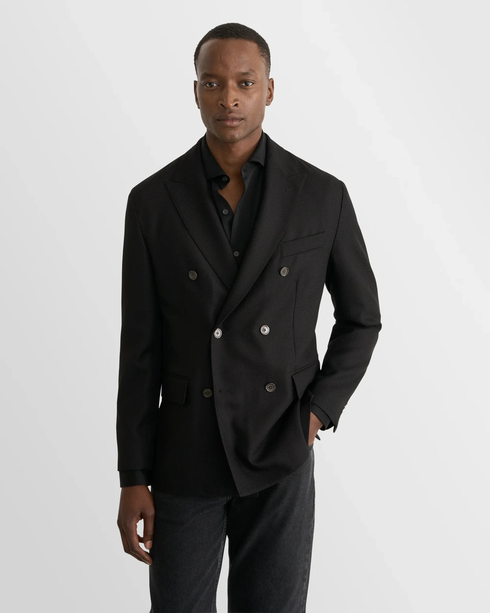Eton - Black Double Breasted Hopsack Soft Jacket
