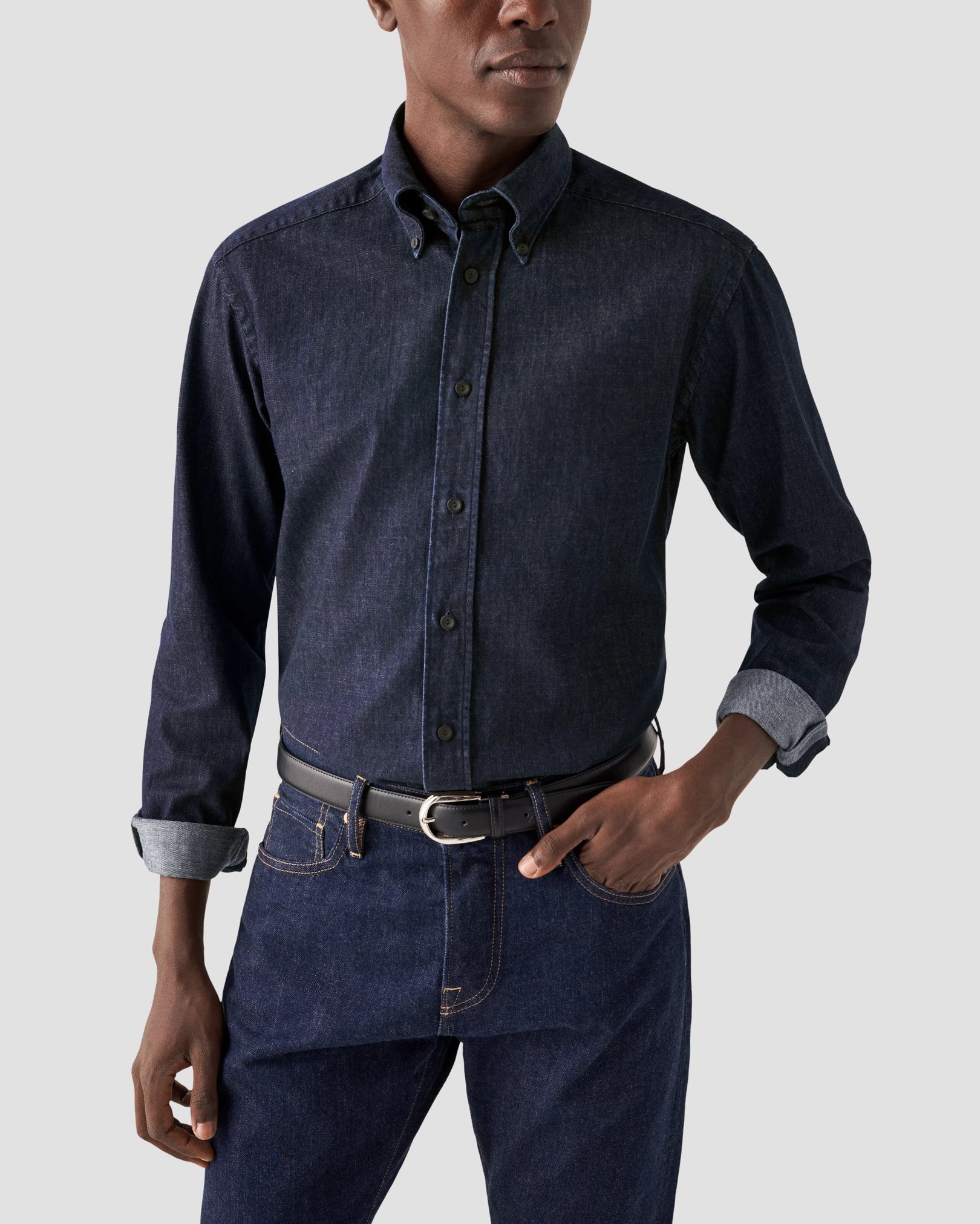 Eton - navy blue twill buttondown