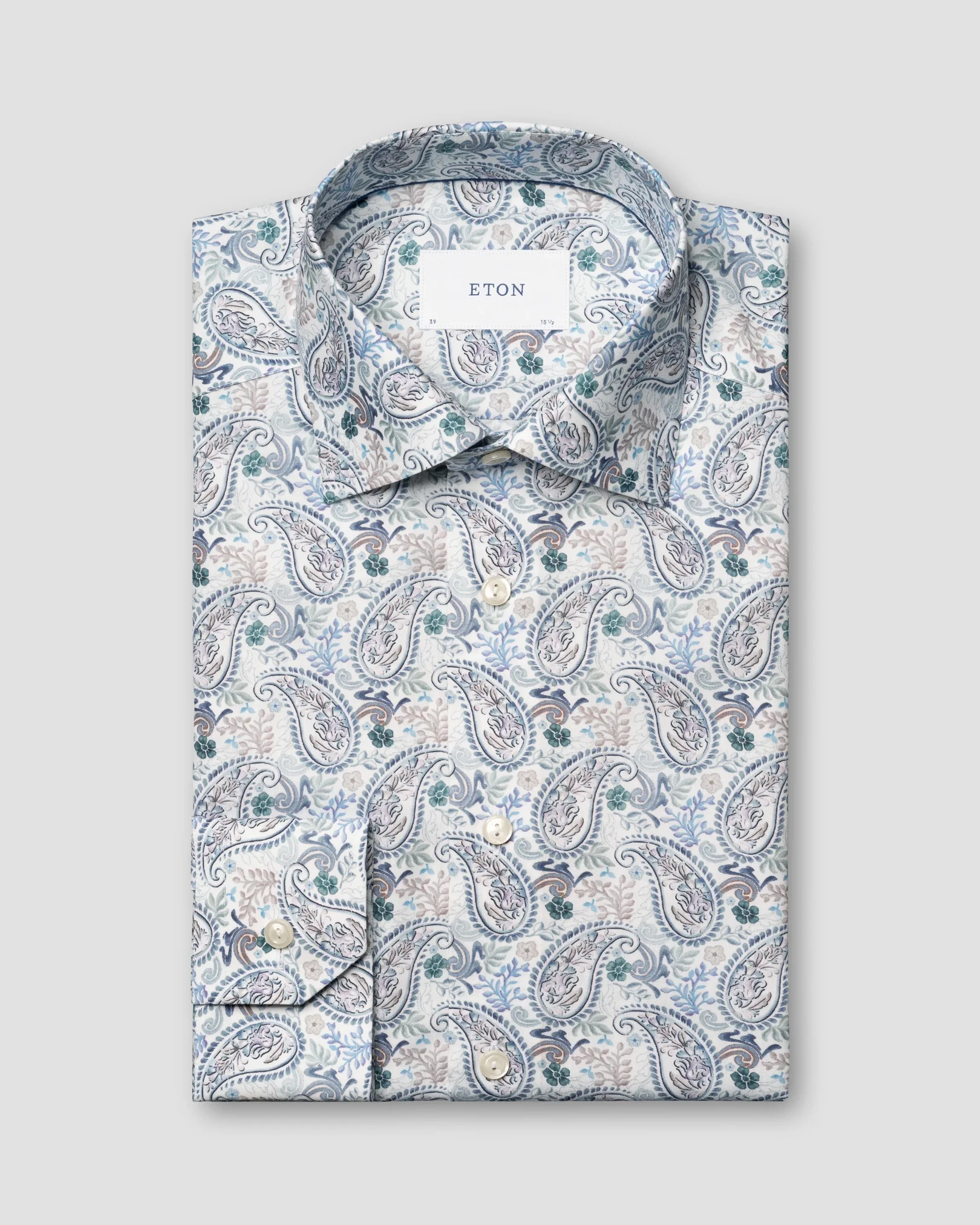 Eton - mid blue motif cotton and tencel tm lyocell shirt
