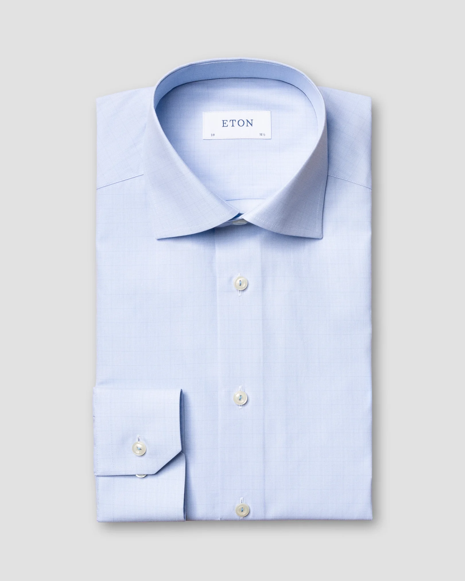 Eton - light blue checked fine twill shirt