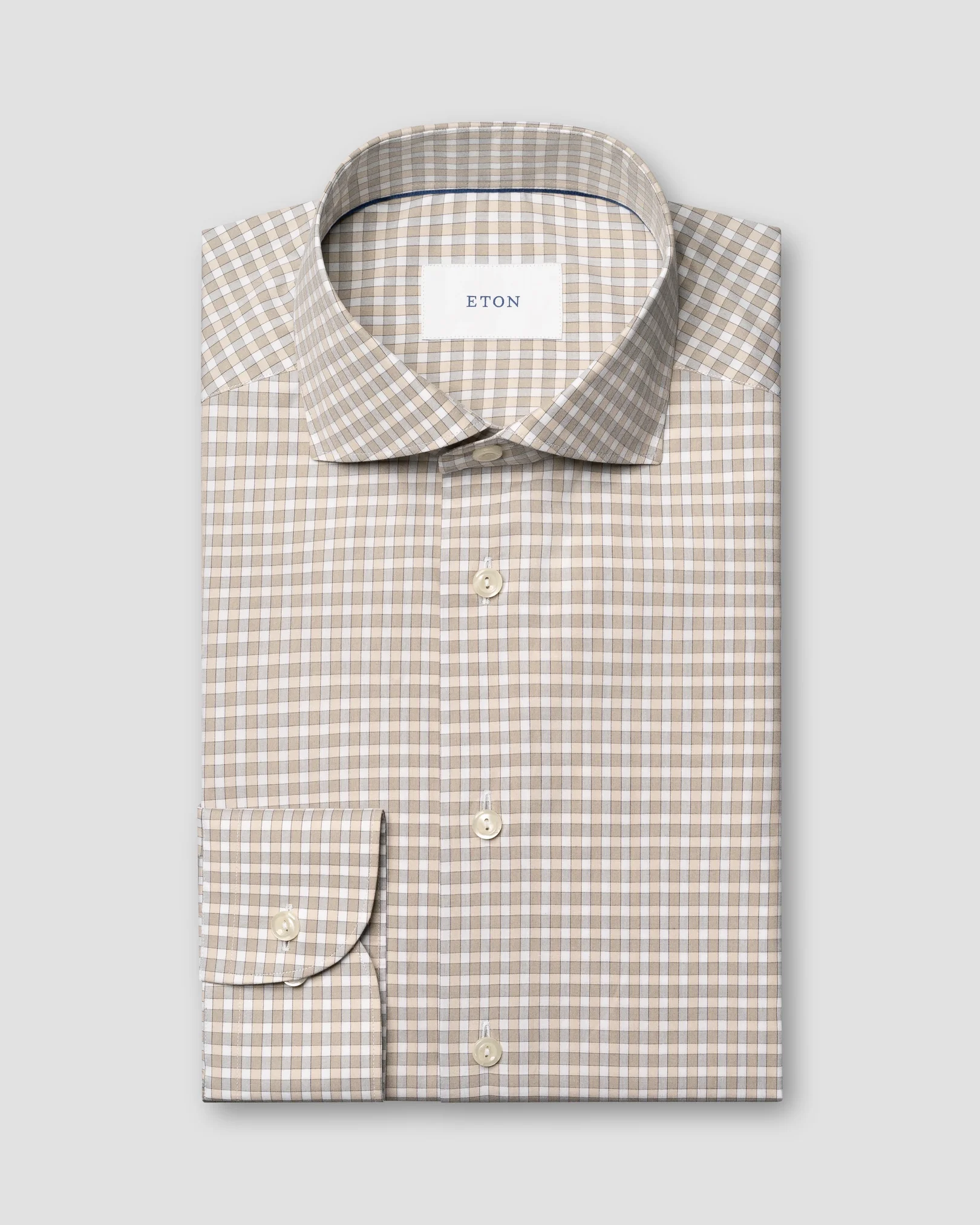 Eton - beige check breeze poplin shirt