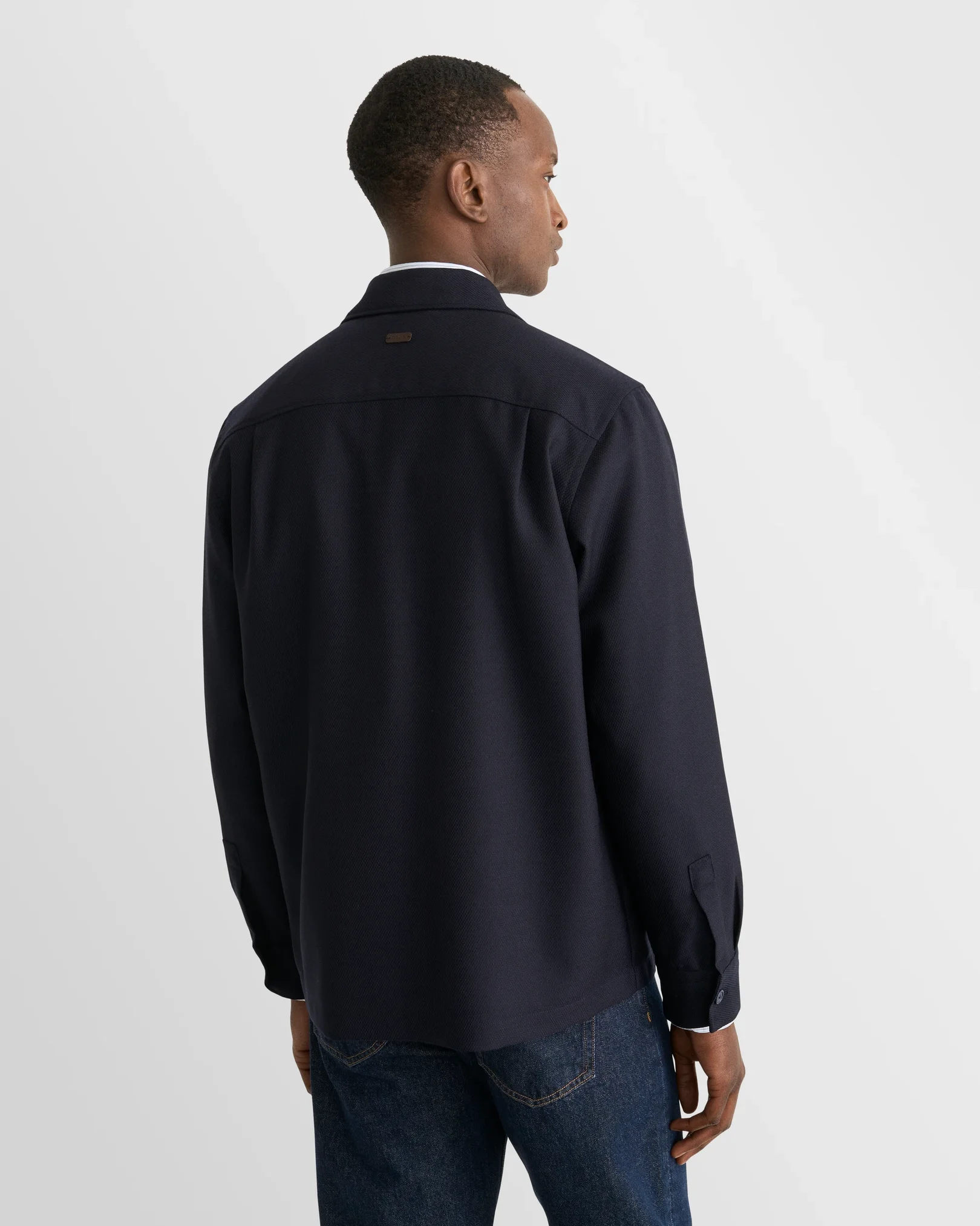 Eton - navy blue wool hopsack shirt jacket