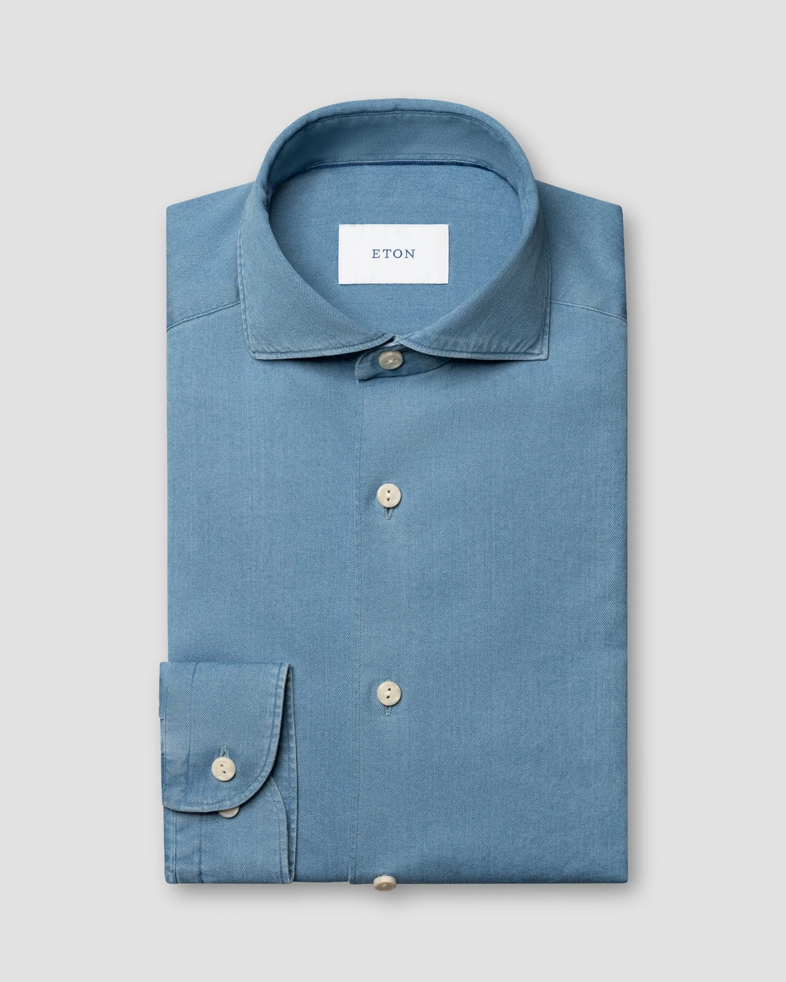 Eton - mid blue denim stretch shirt we