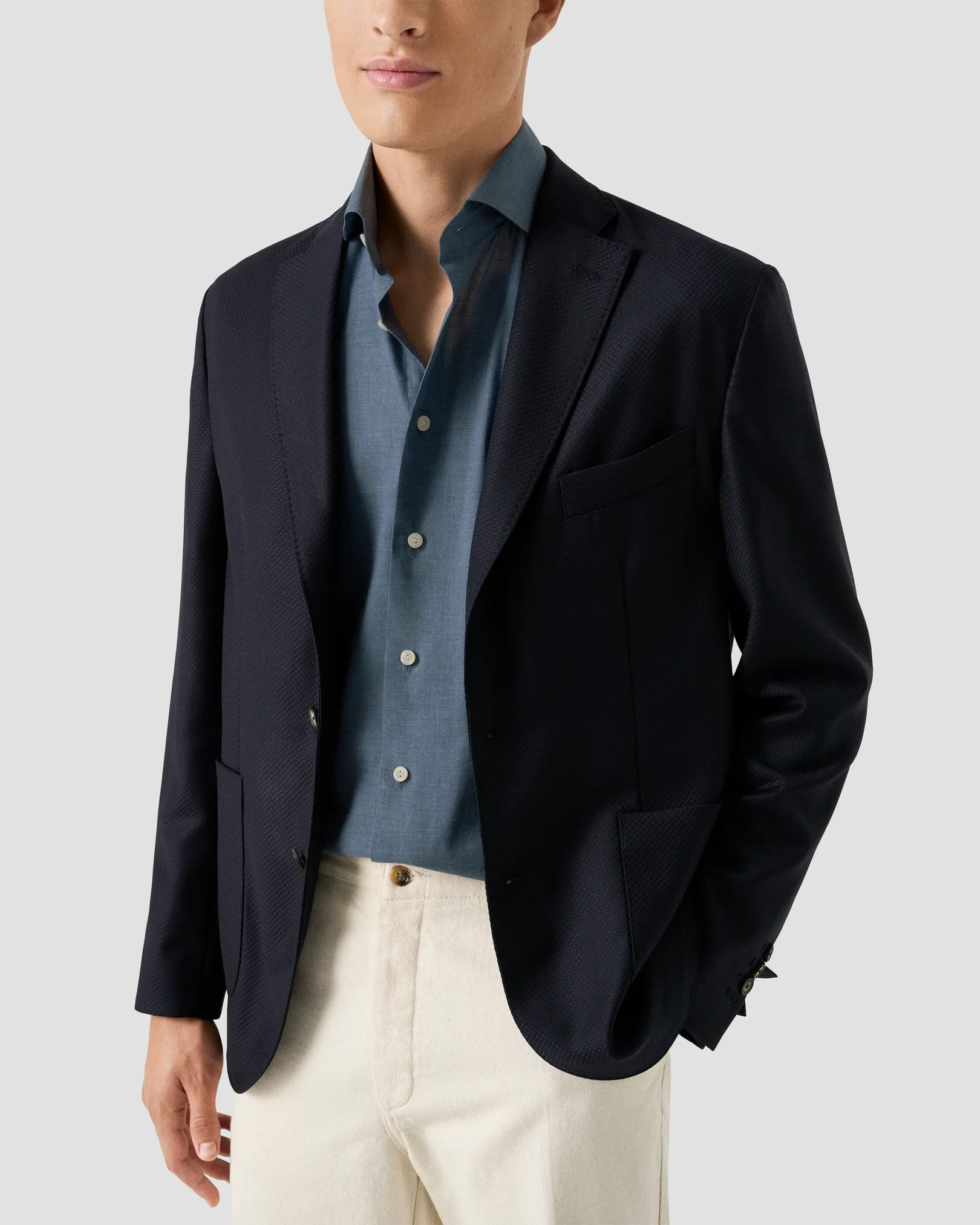 Eton - dark blue solid signature flannel shirt 256