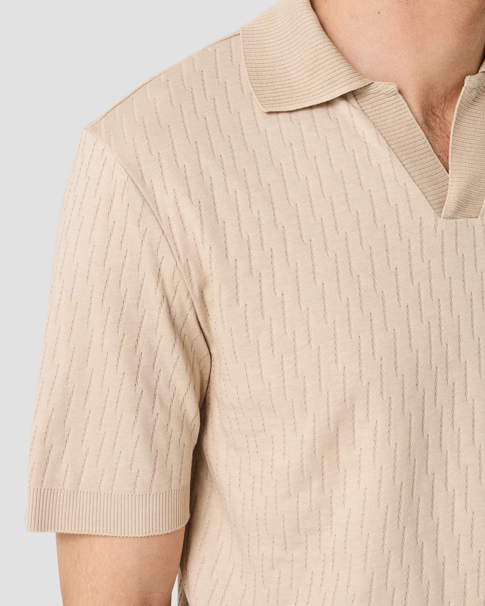Eton - jacquard open collar polo shirt beige