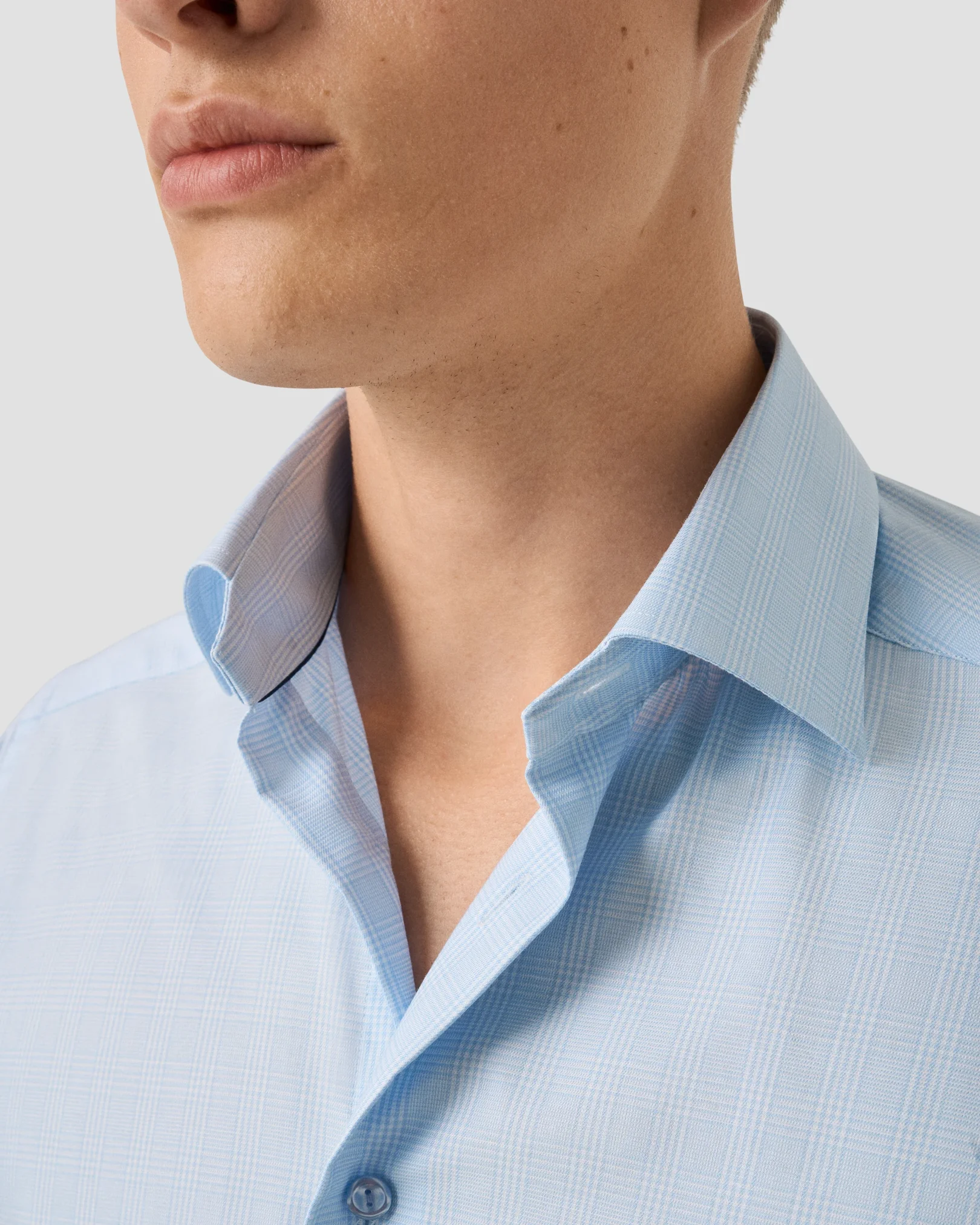 Eton - light blue check cotton tencel tm lyocell shirt
