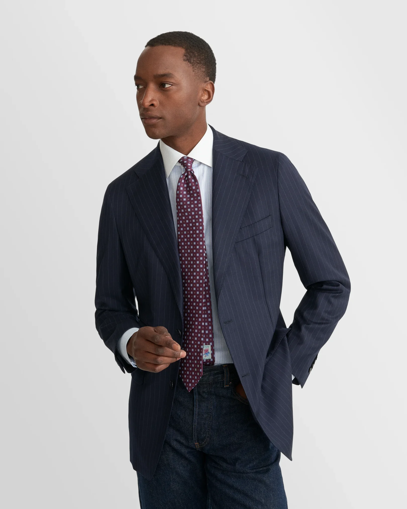 Eton - light blue white collar supima 120 shirt