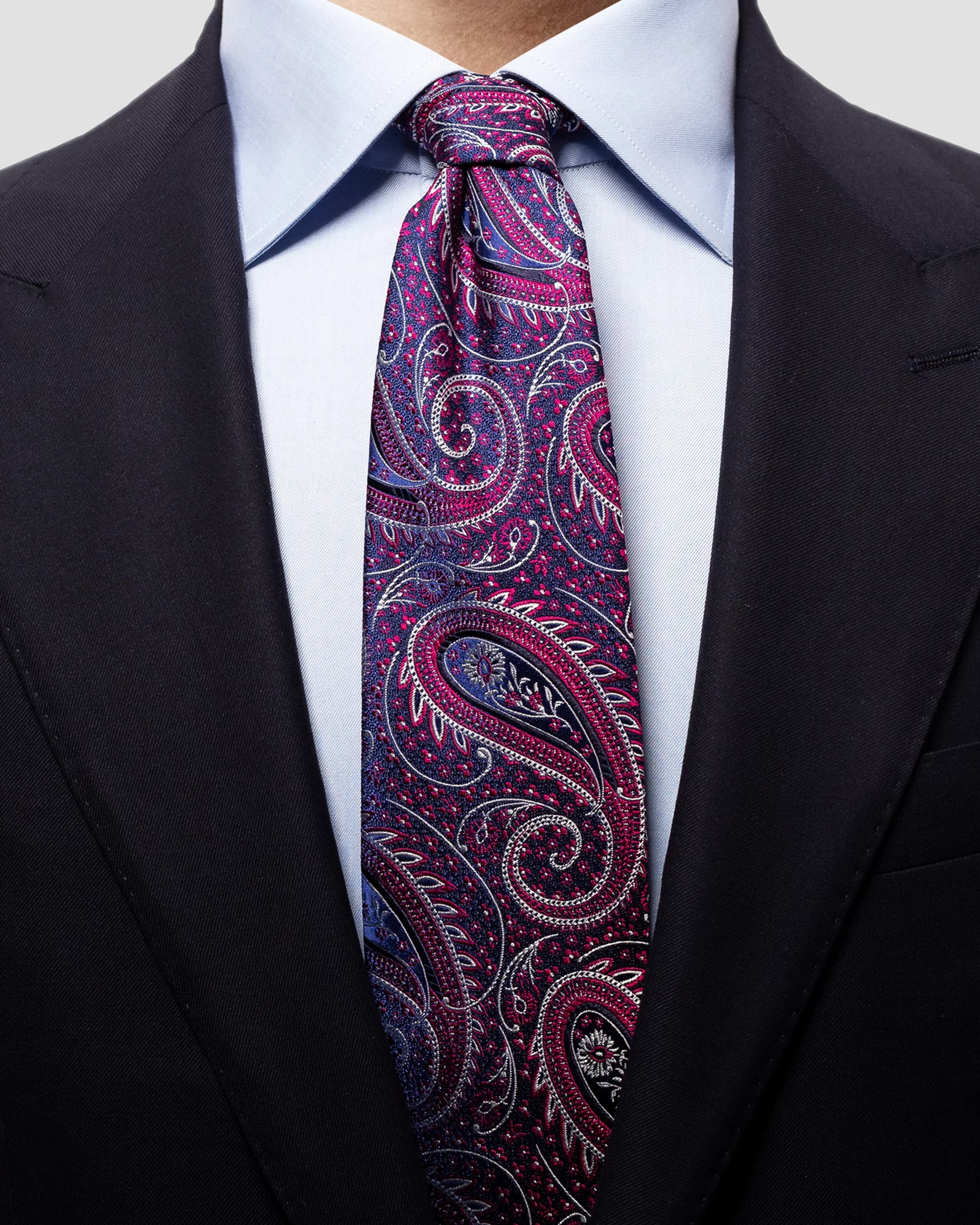 Red and blue paisley printed tie - Eton