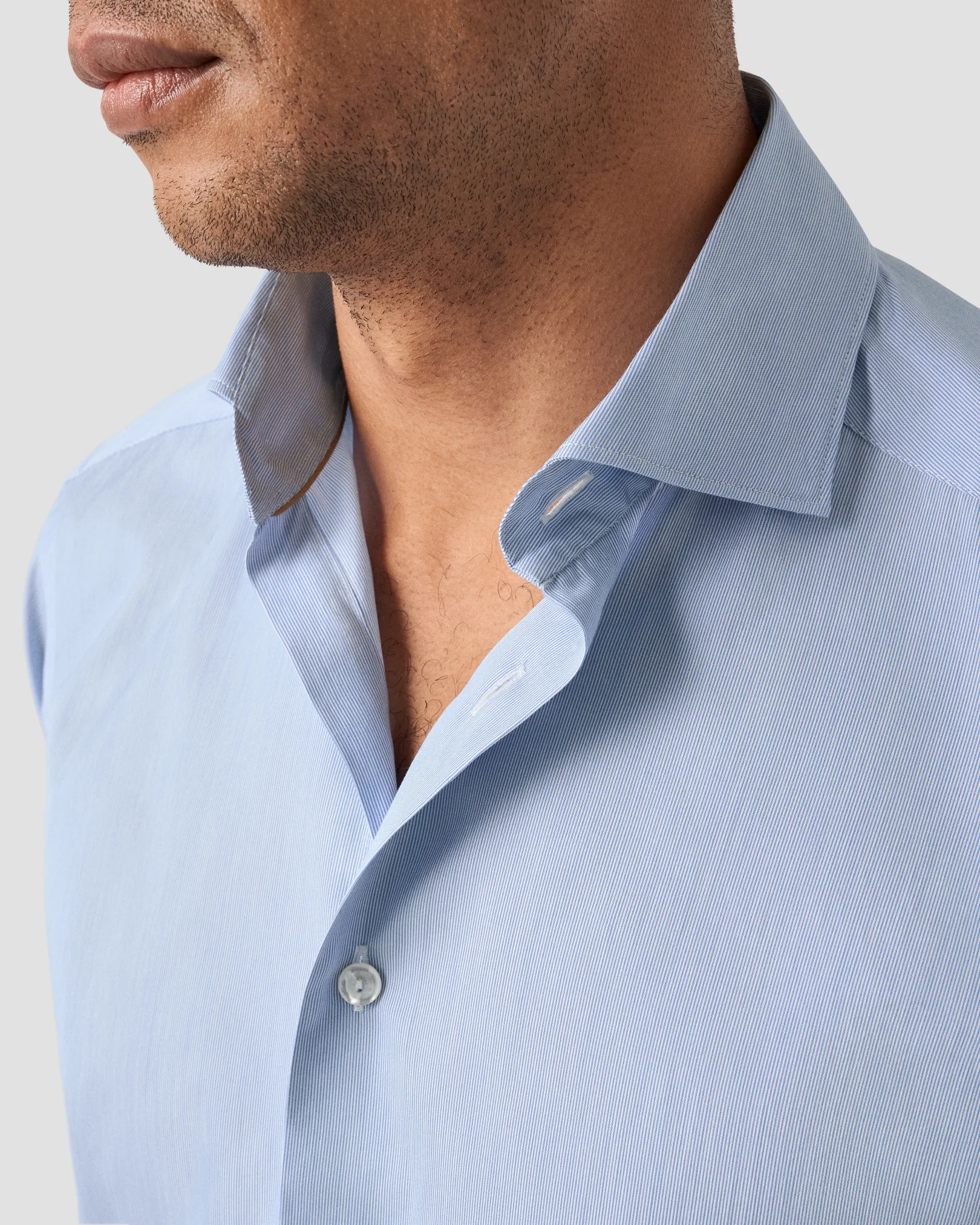 Eton - light blue cotton and silk fine stripe shirt