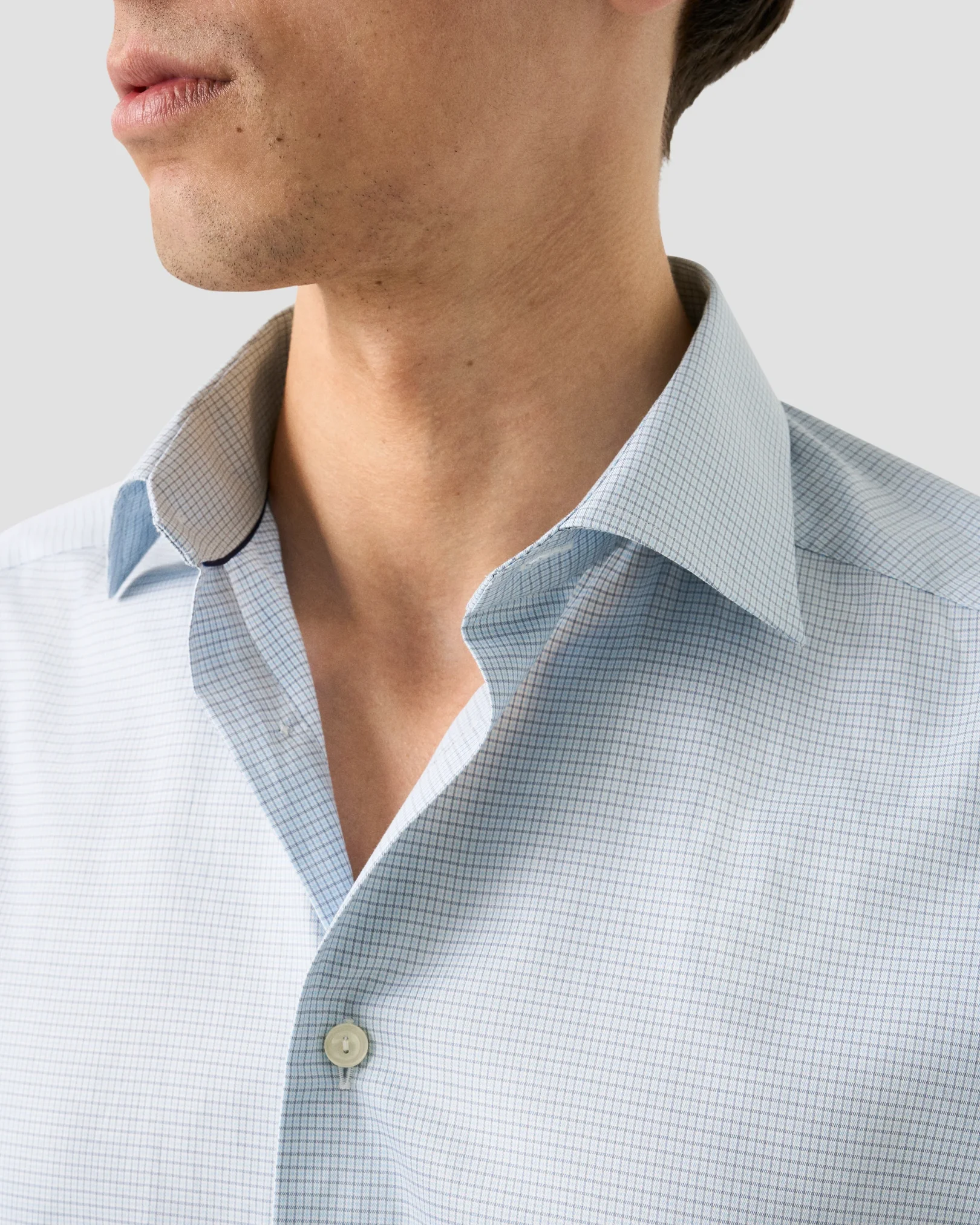 Eton - light blue check fine twill shirt