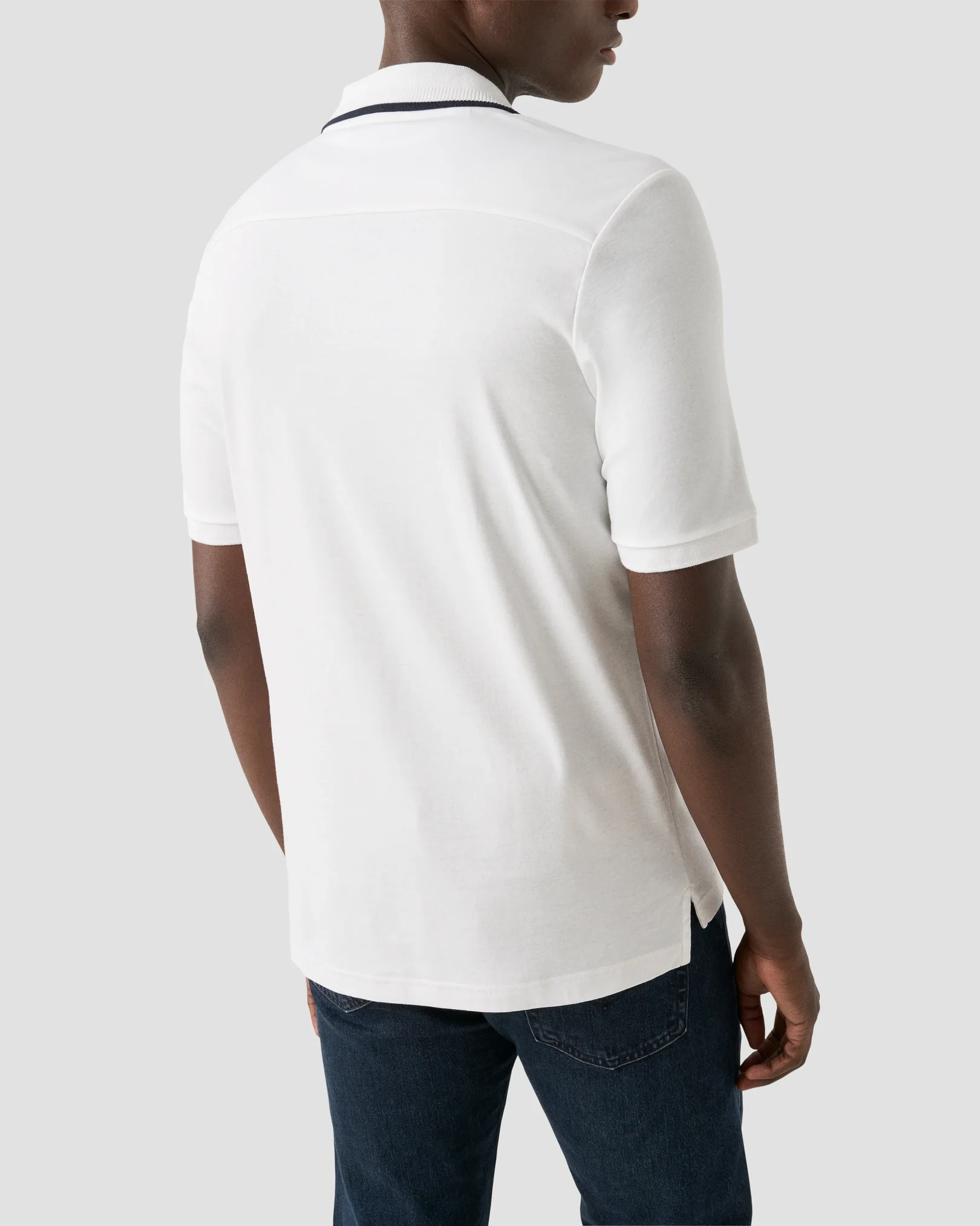 Eton - white cotton interlock polo shirt