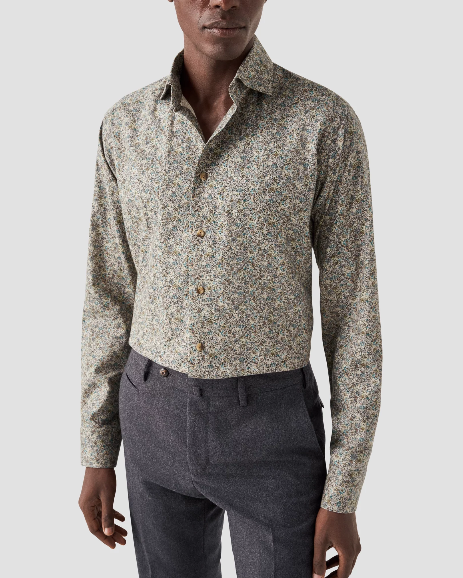 Eton - beige floral signature twill shirt