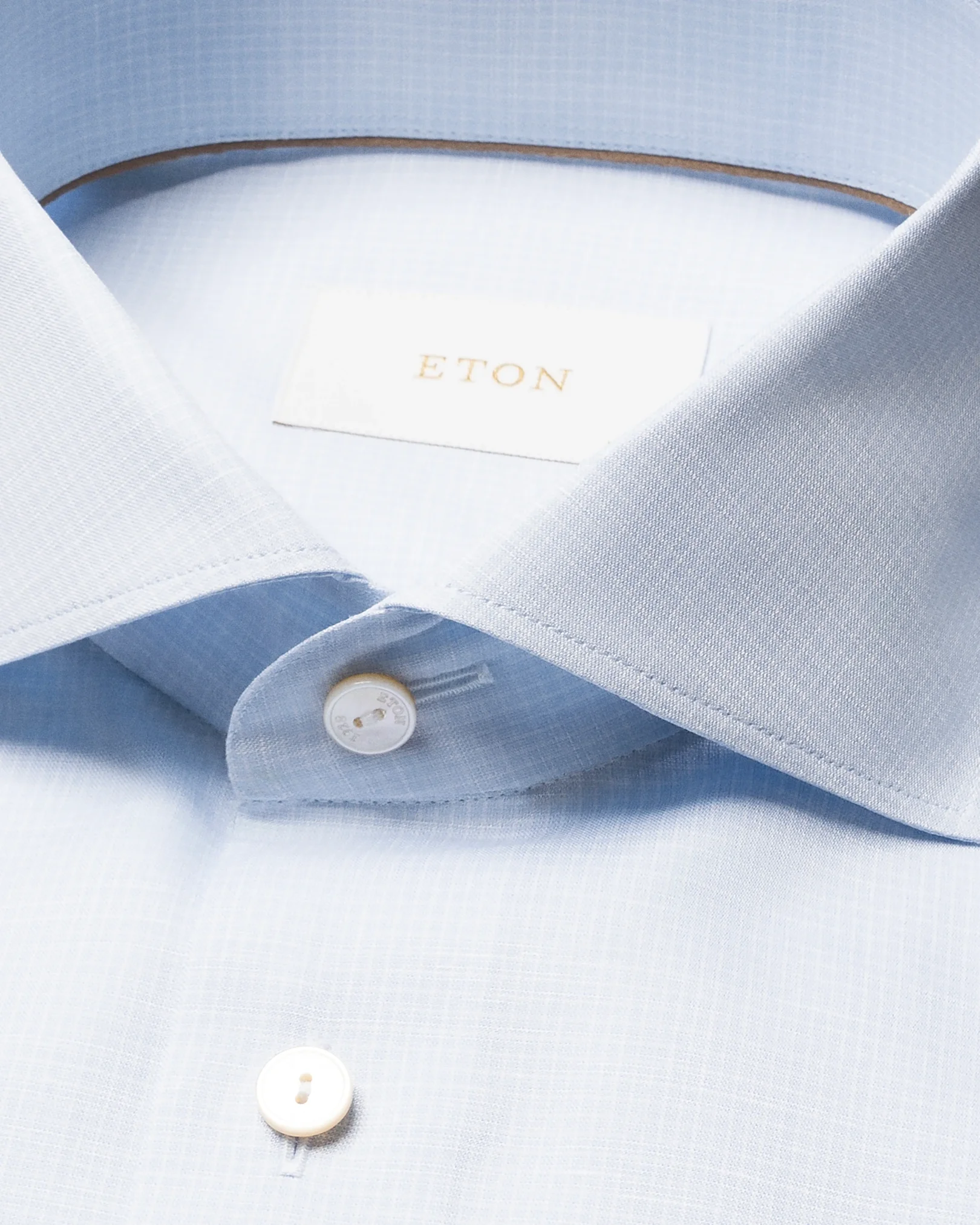 Eton - light blue micro check cotton linen shirt
