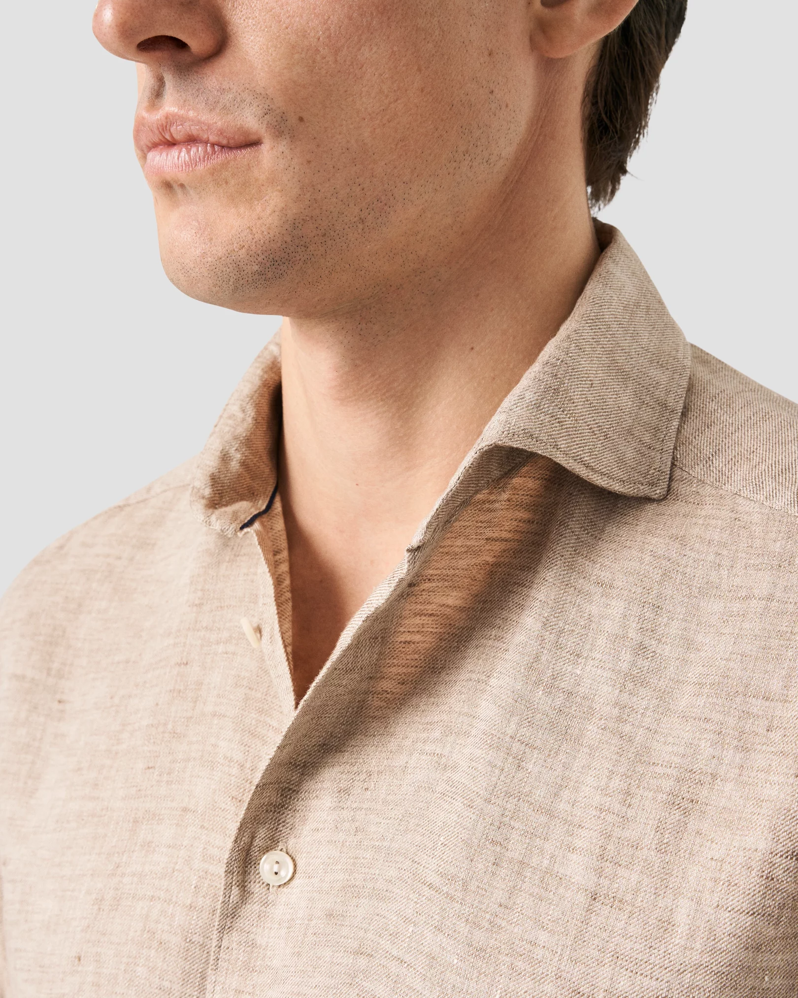 Eton - dark brown wide spread linen shirt