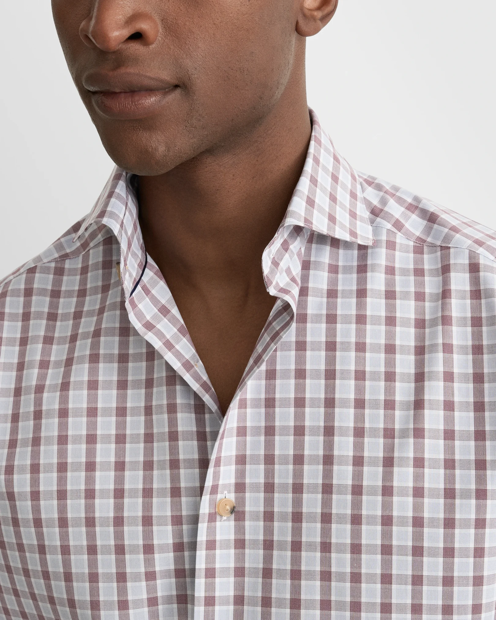 Eton - dark red check lighweight poplin shirt