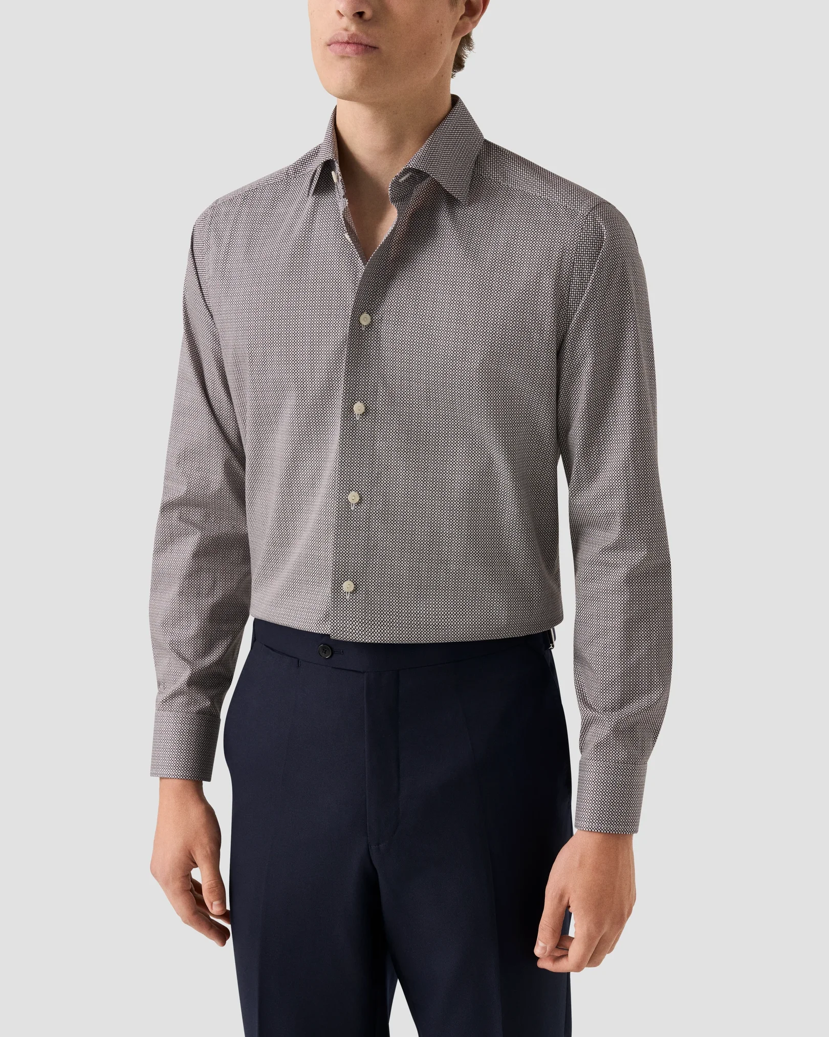 Eton - dark red micro print signature twill shirt
