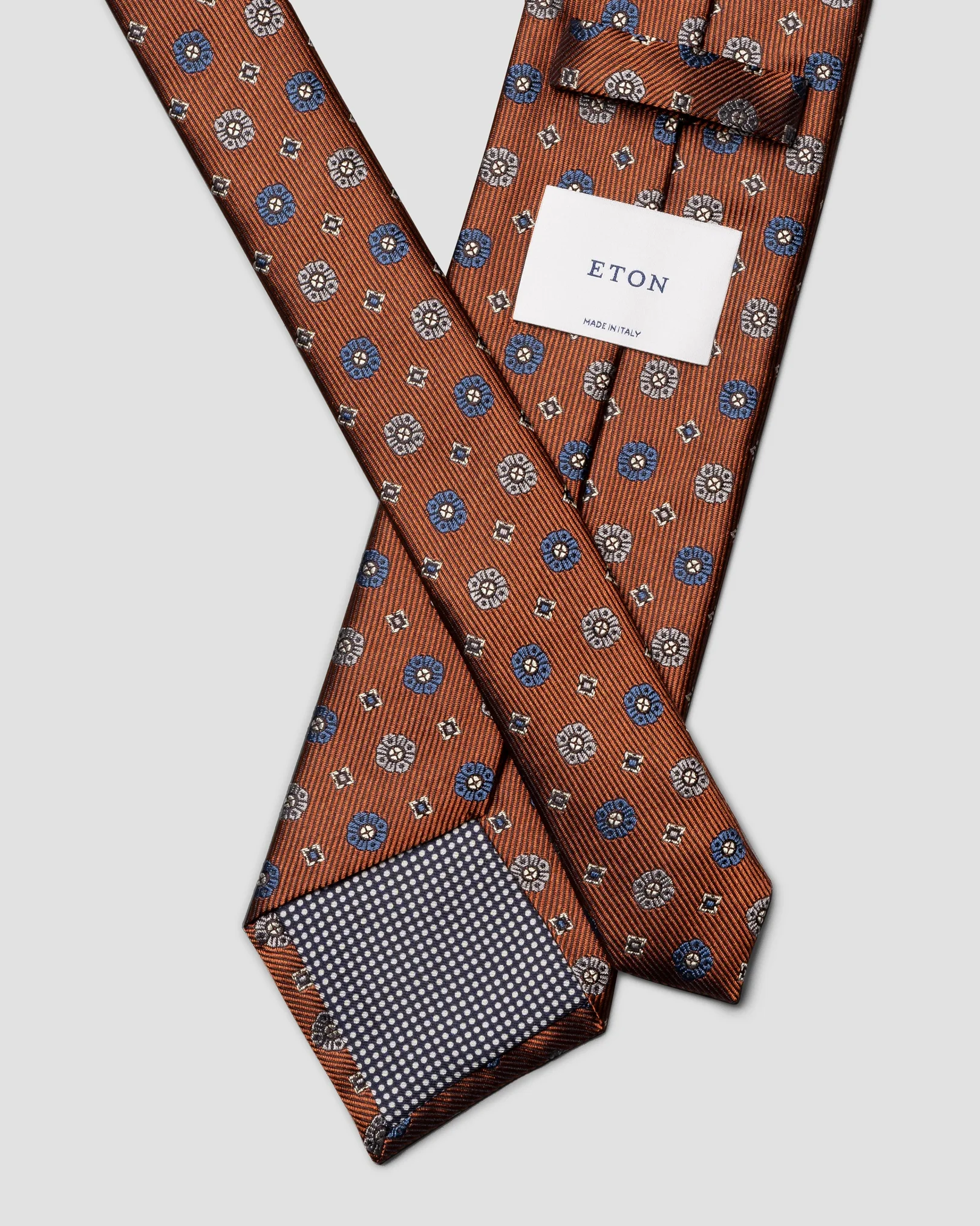 Eton - geometric woven silk tie orange