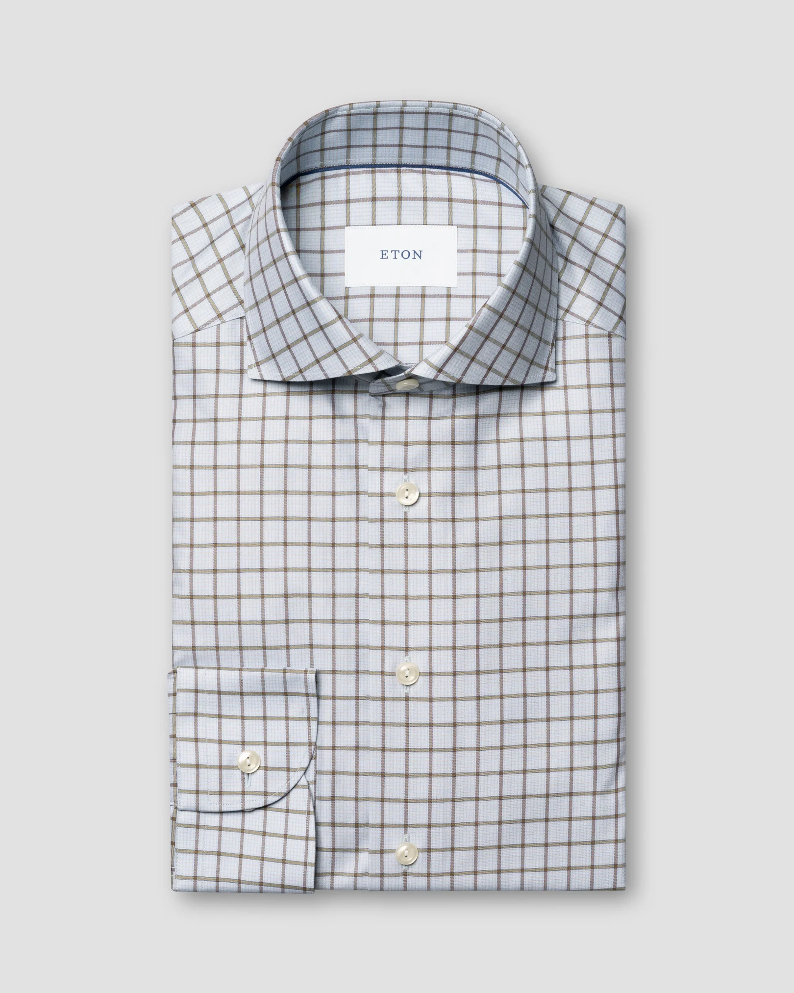 Eton - blue check twill shirt wide spread 266