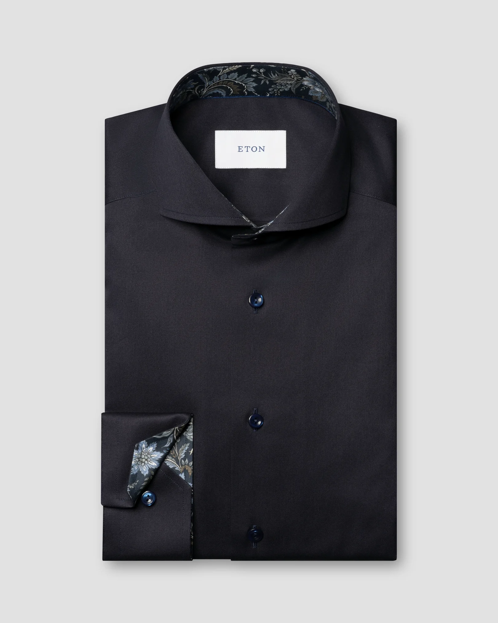 Eton - 256 navy blue floral effect signature twill shirt extreme