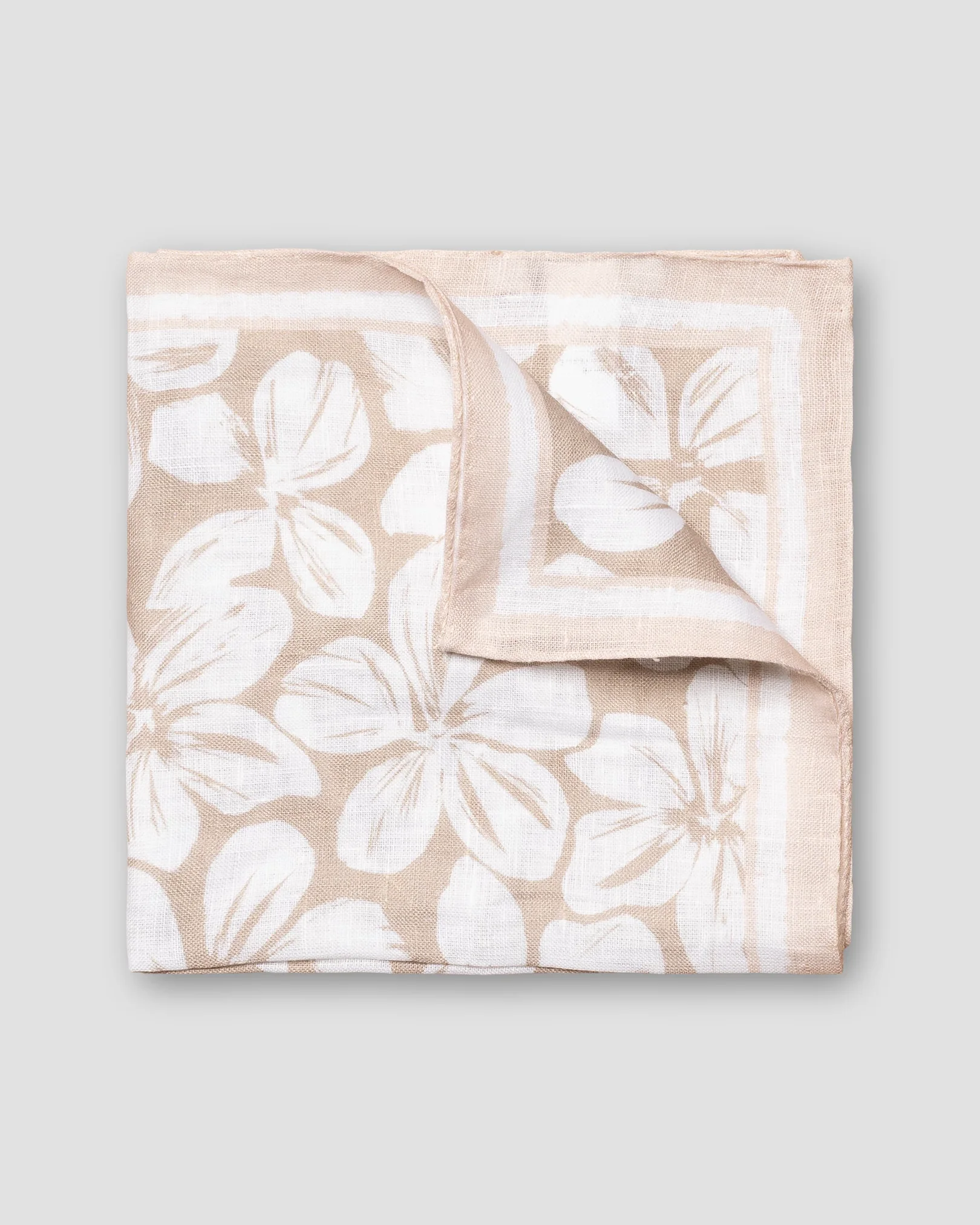 Light Brown Floral Print Linen Pocket Square