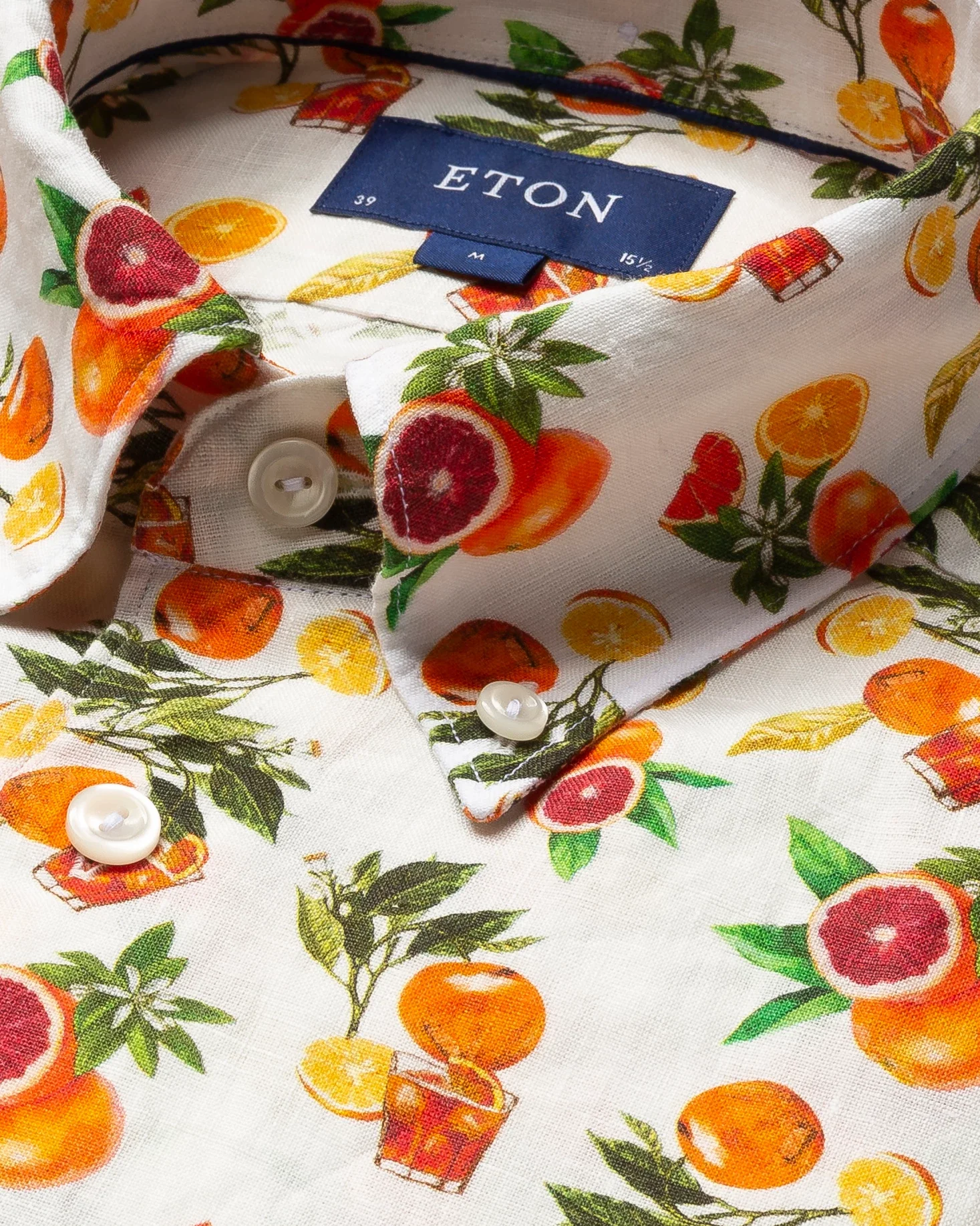 Eton - orange juice print linen shirt