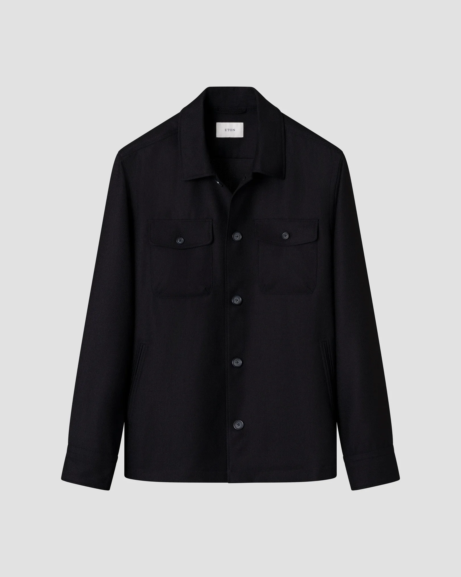 Eton - navy blue wool hopsack shirt jacket