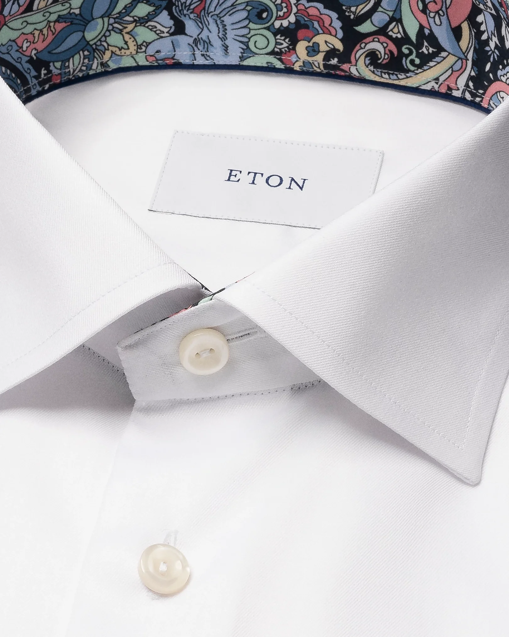 Eton - white solid signature twill paisley effect shirt cut away single slim