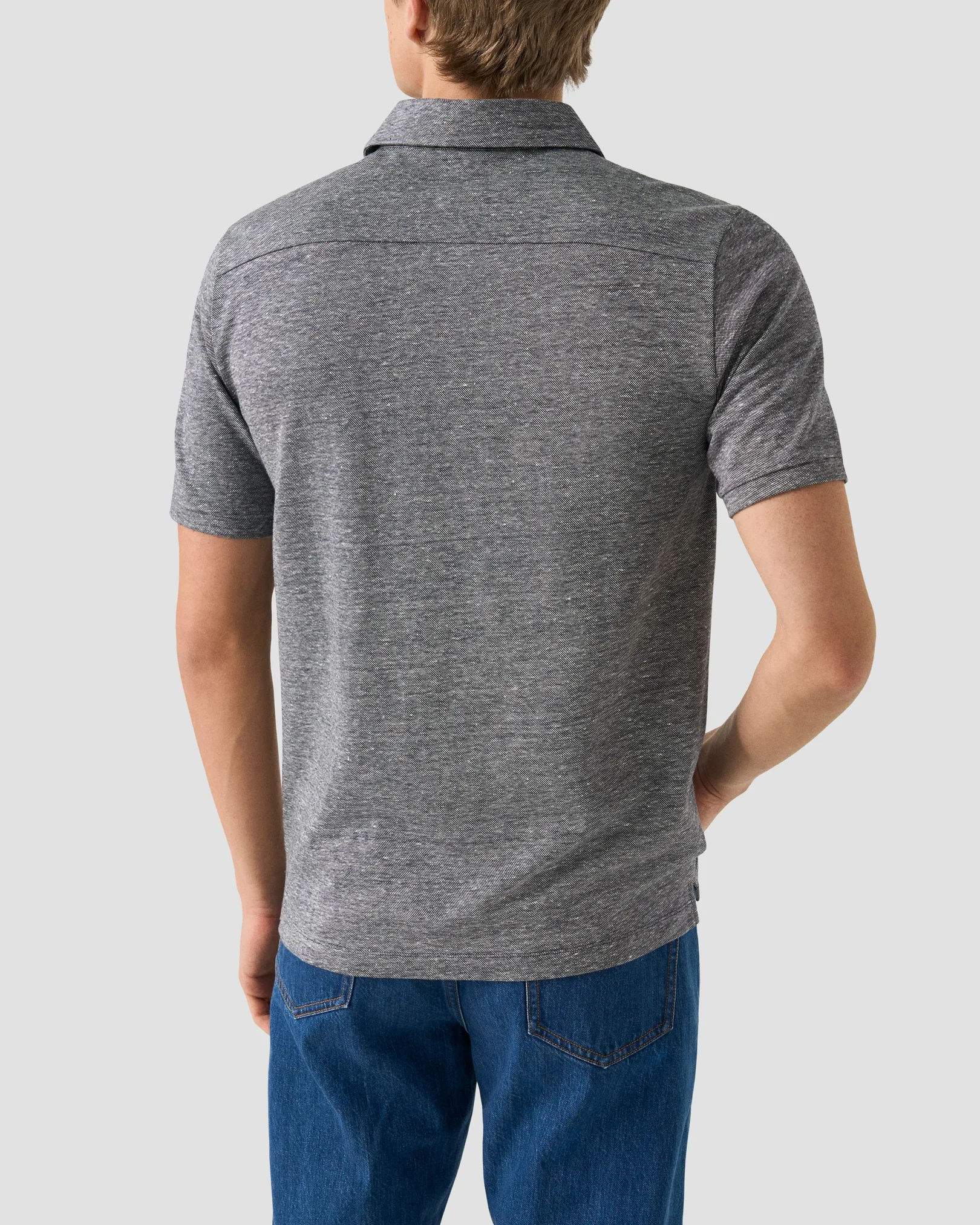 Eton - navy blue cotton linen polo shirt
