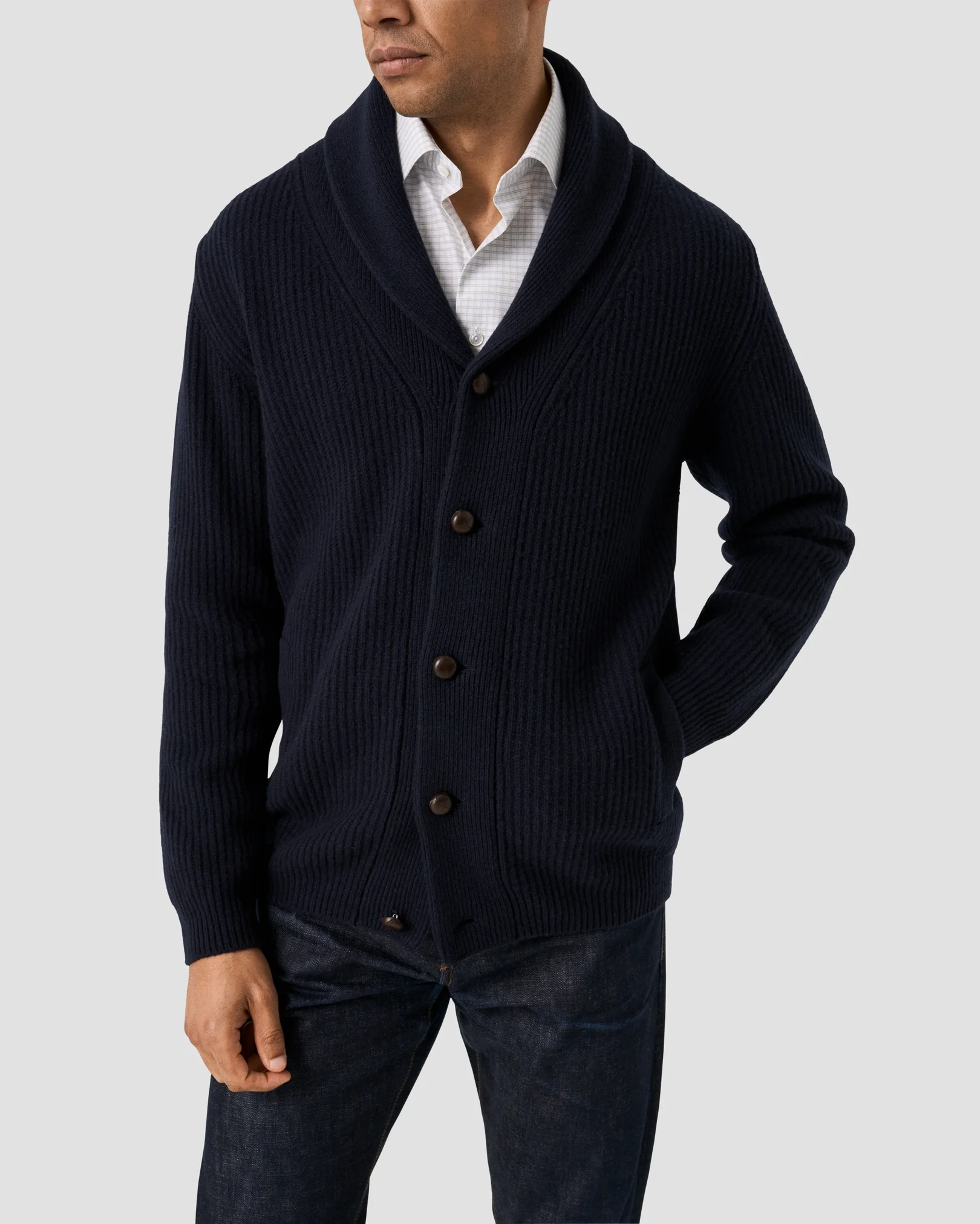 け*ん様 W156 wjk lomond shawl collar cardig Shawl Collar Knit Cardigan - Eton
