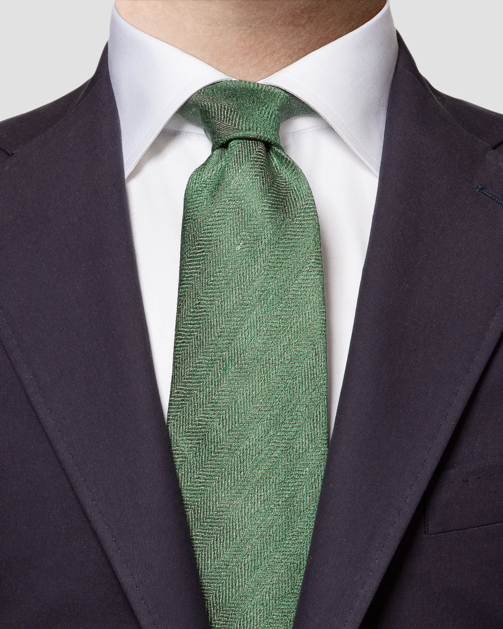 Green Herringbone Silk-linen Tie - Eton