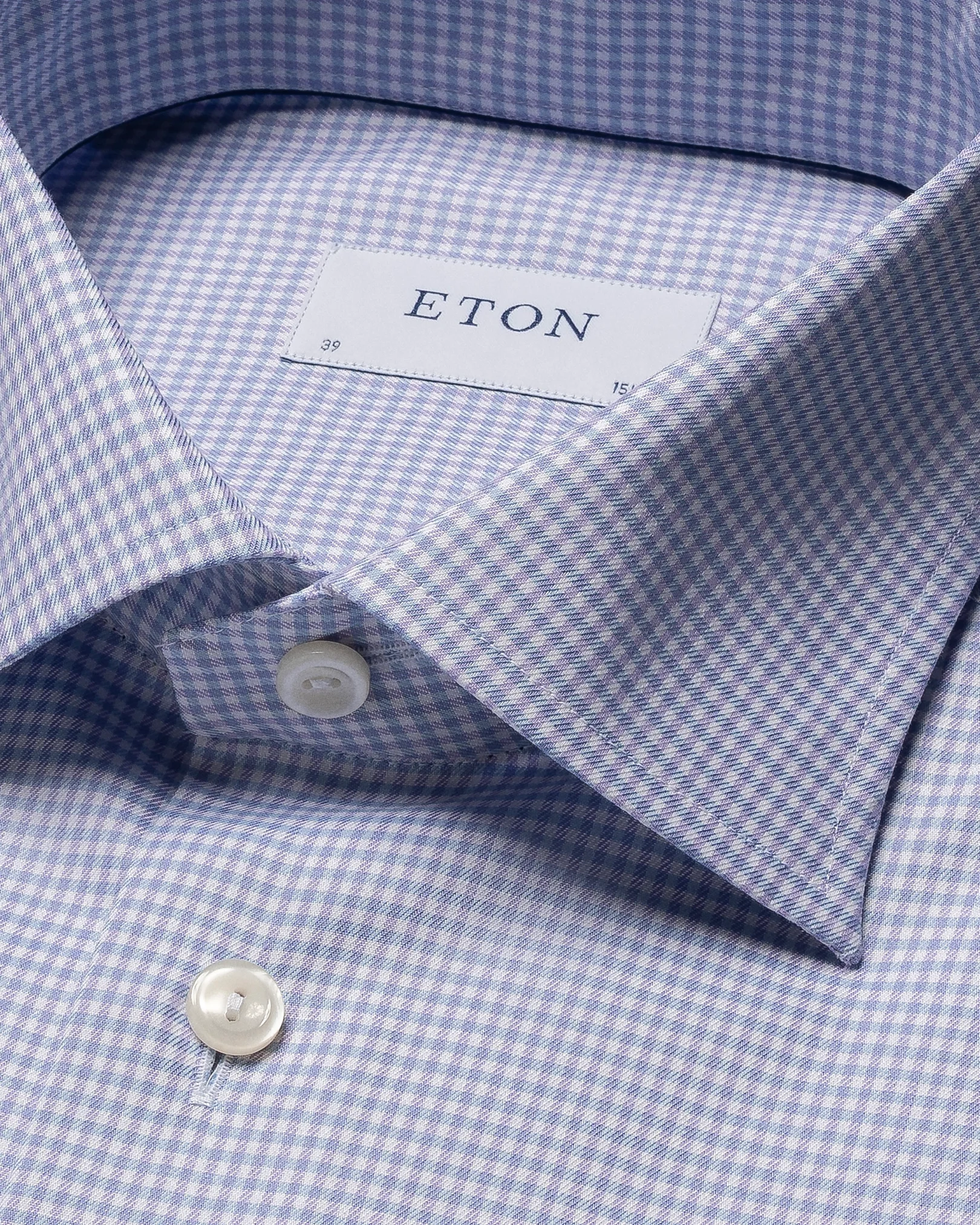 Eton - checked light purple twill shirt