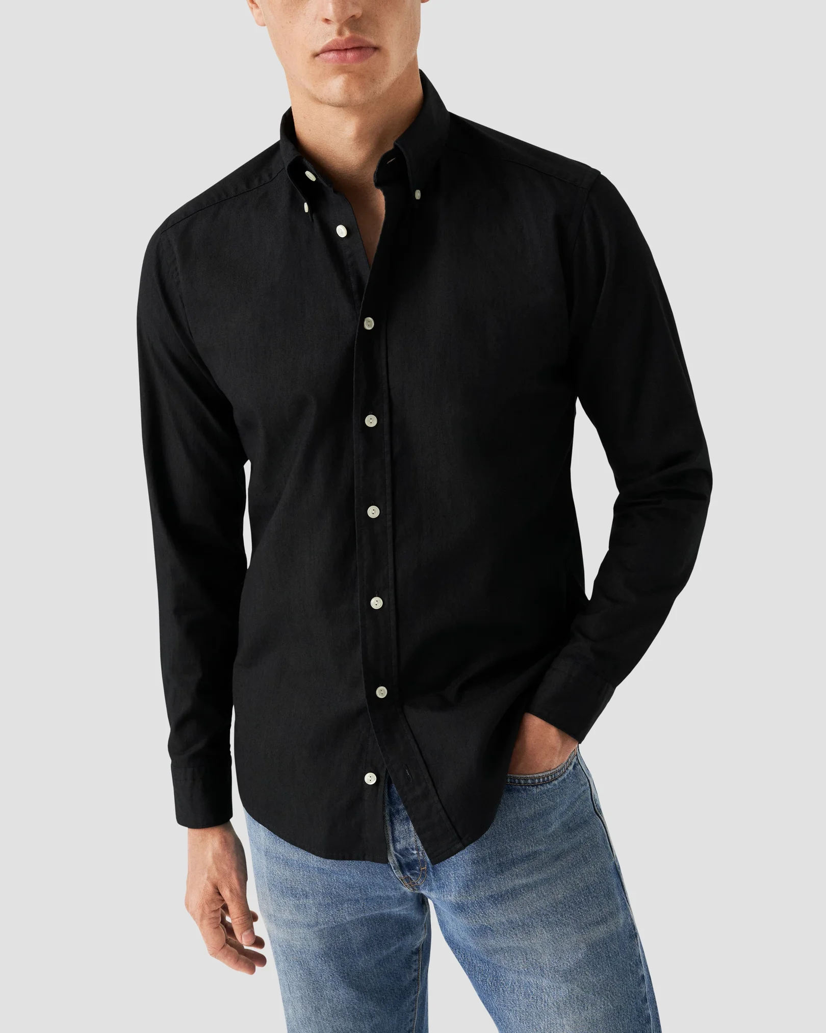 Eton - navy blue denim button down rounded single slim fit