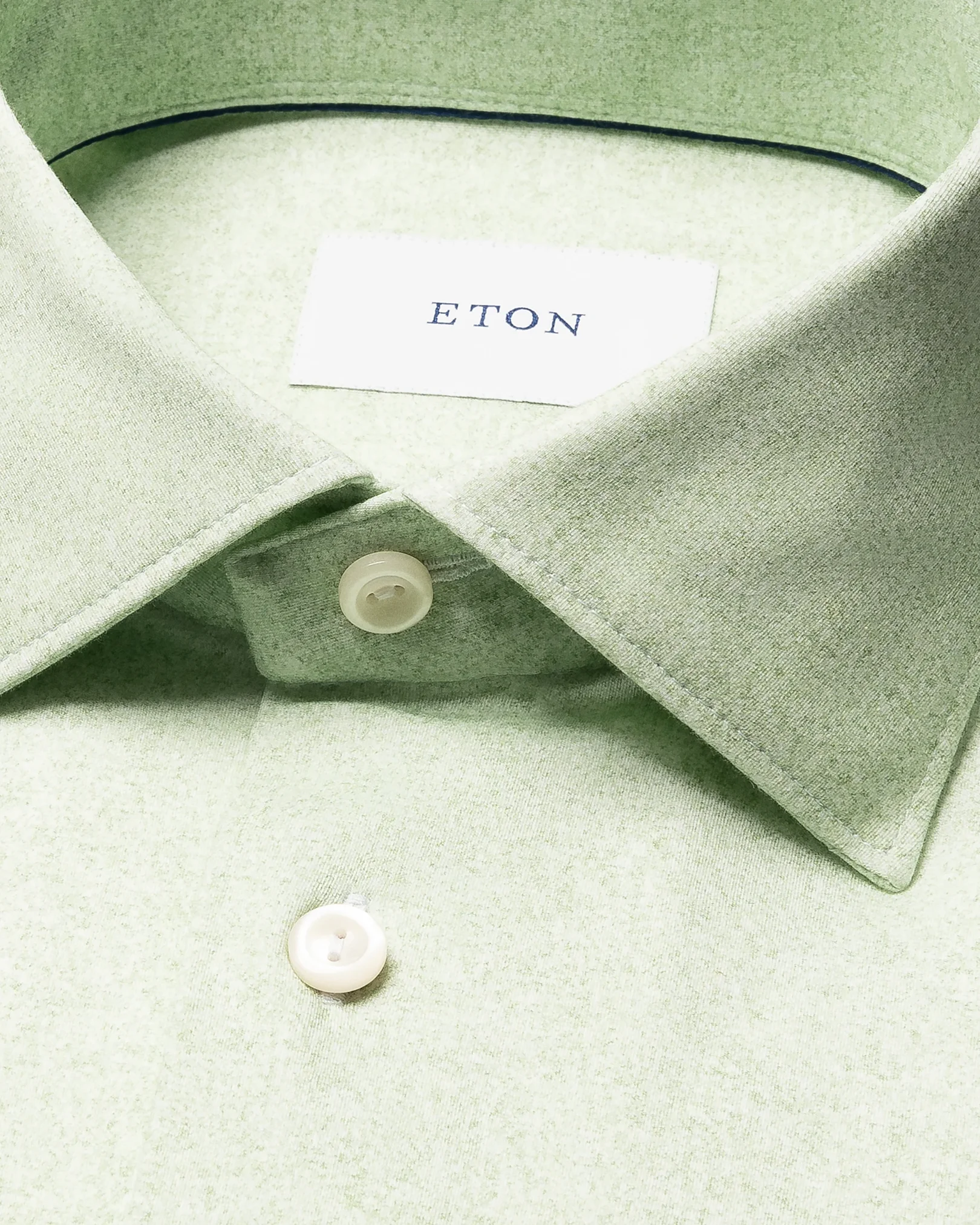 Eton - mid green solid cotton four way stretch shirt