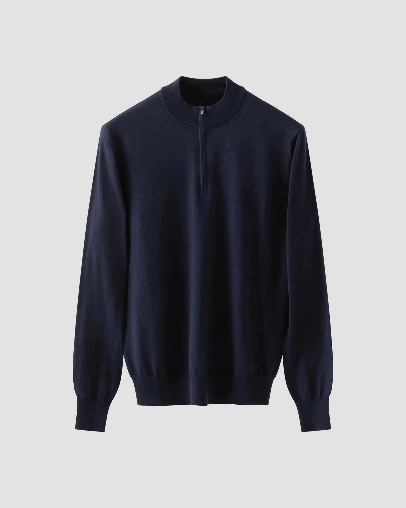 Eton - navy blue cotton and cashmere quarter zip fine knit