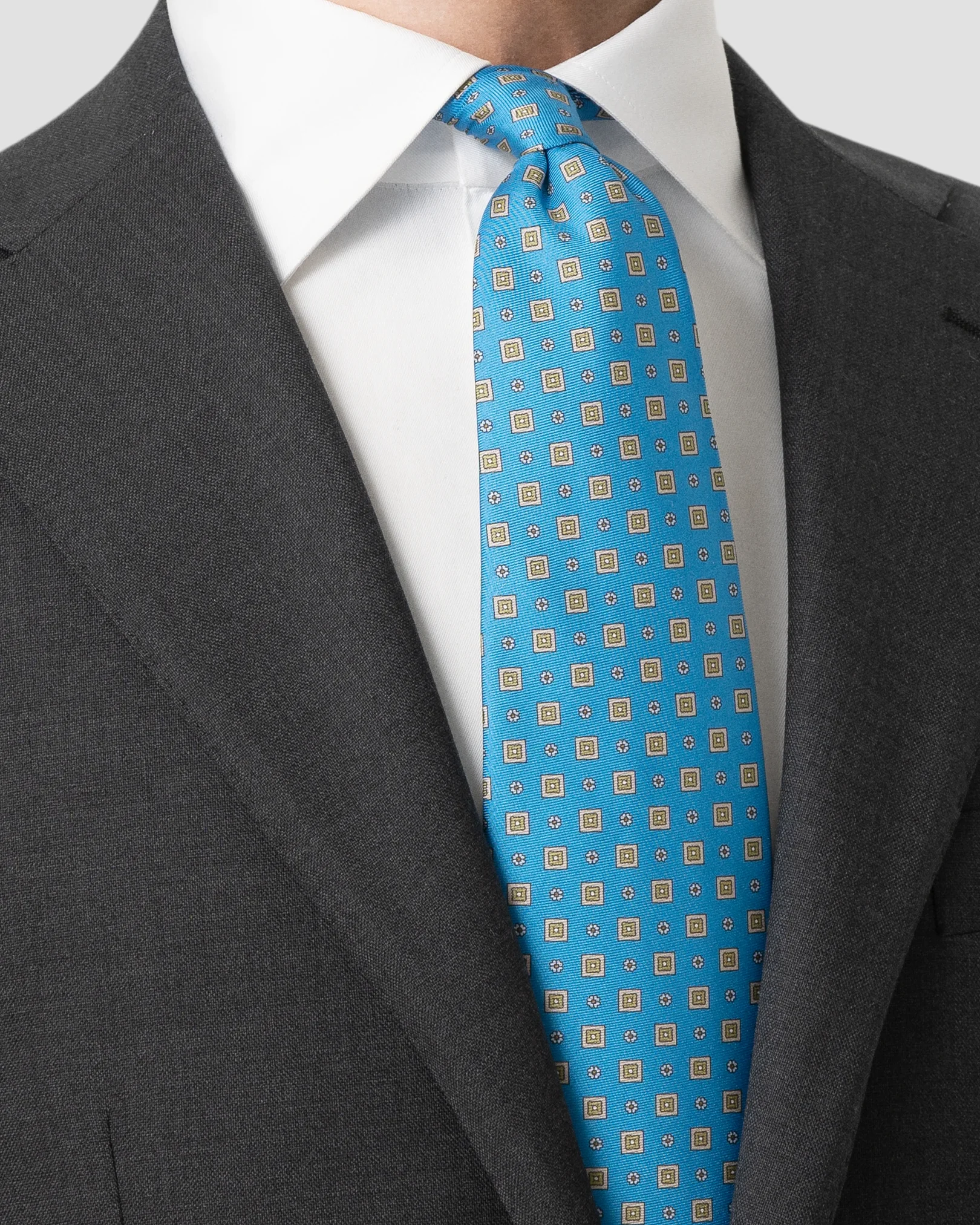 Eton - blue medallion floral printed silk tie